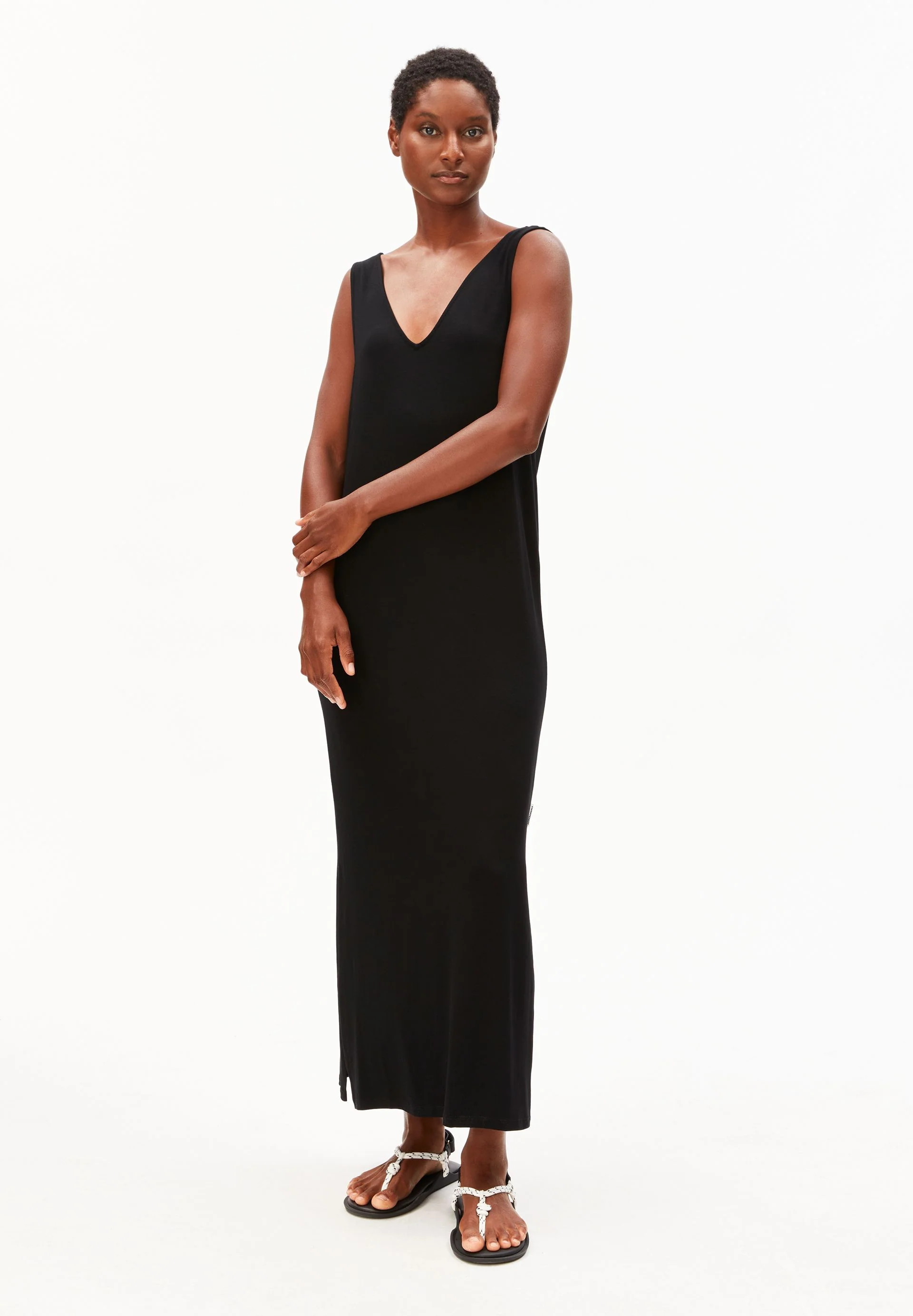 ÄRMELLOSES JERSEY-MIDI-KLEID | black - Image 5
