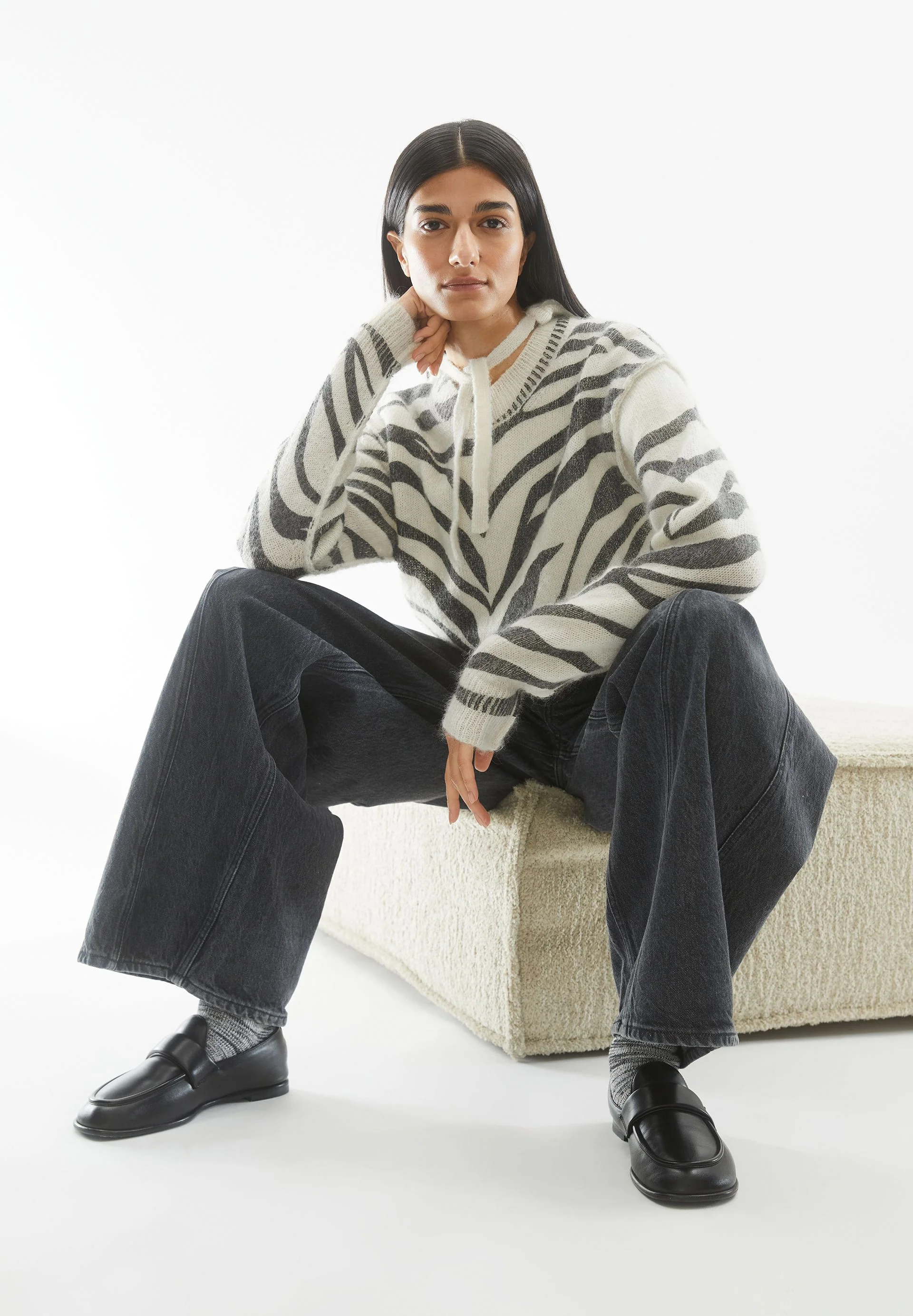 BALBAA PREMIUM ZEBRARAA STRICKPULLOVER | oatmilk-black - Image 4