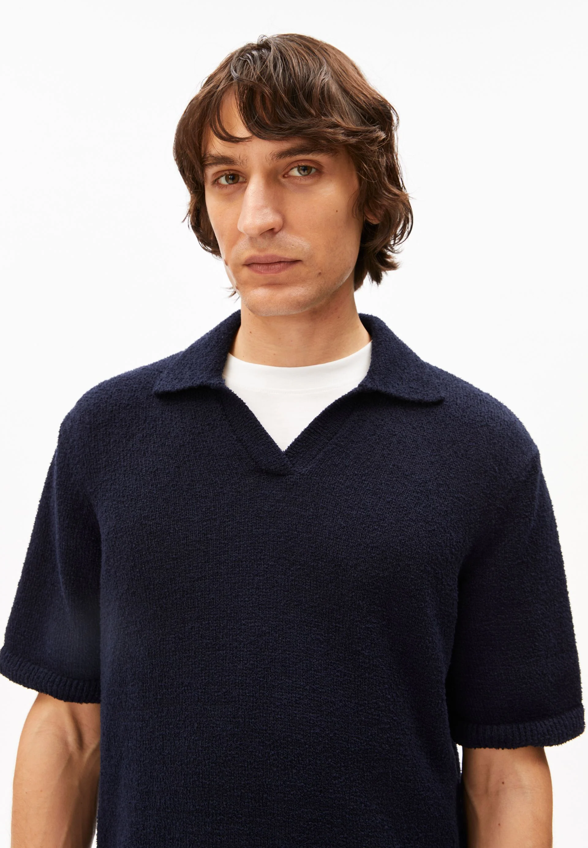 BOUCLE STRICKPOLOSHIRT | night sky - Image 3