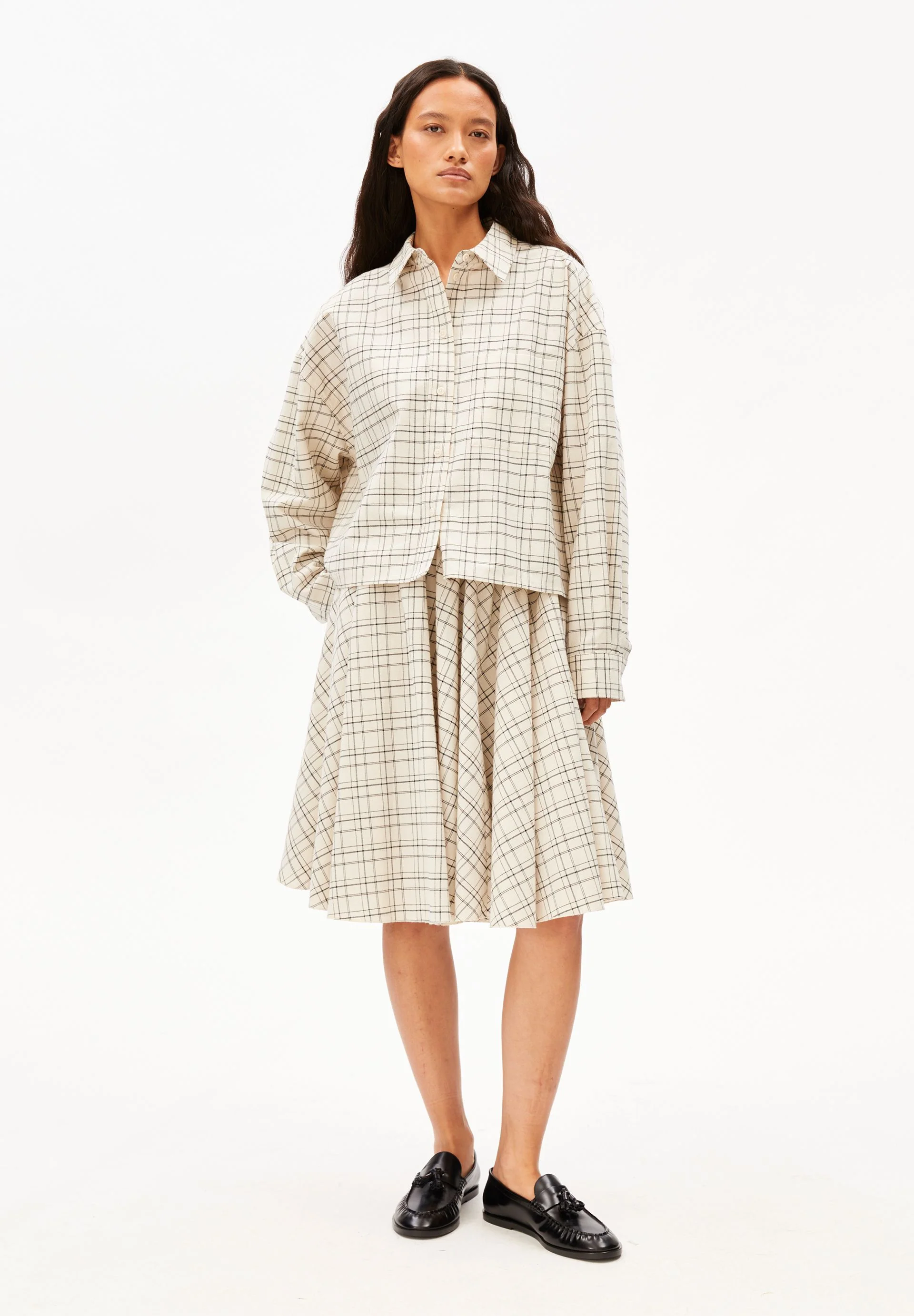 KARIERTE BOXY BLUSE | oatmilk-black - Image 5