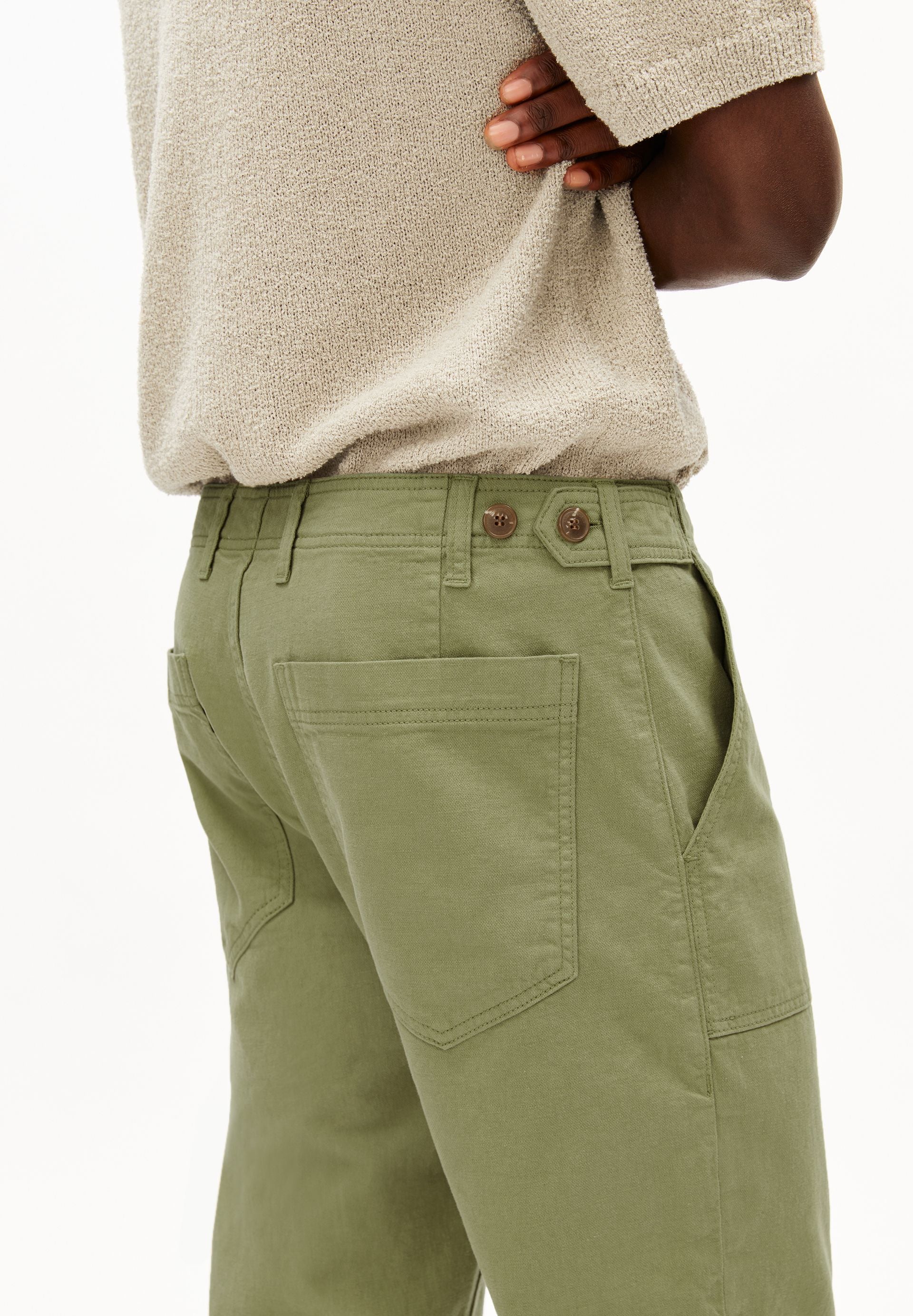 BAUMWOLLL-LEINEN-HOSE | fatigue green - Image 3
