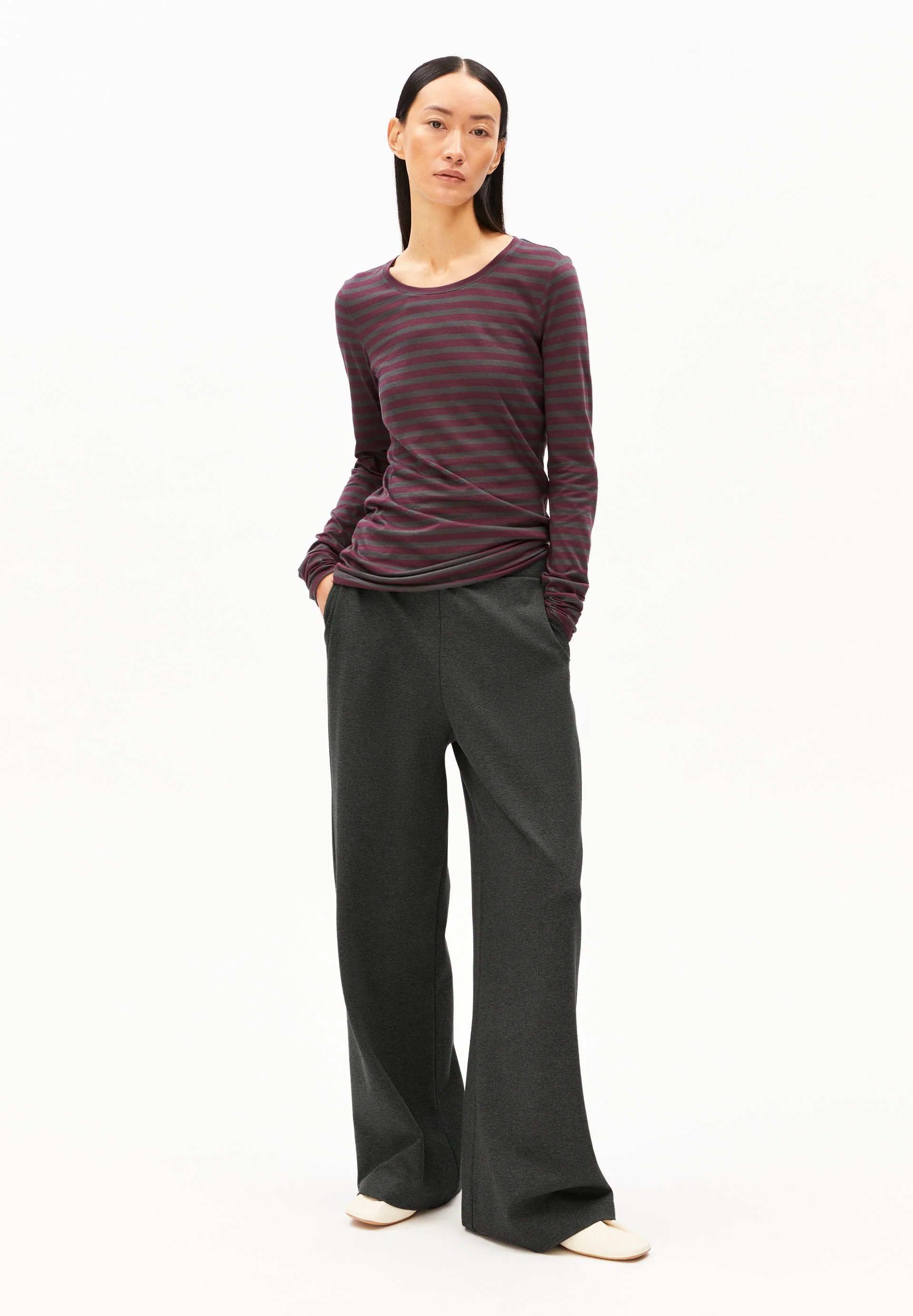 EINIAARA STRIPE LONGSLEEVE | dark cranberry-dark steel - Image 5