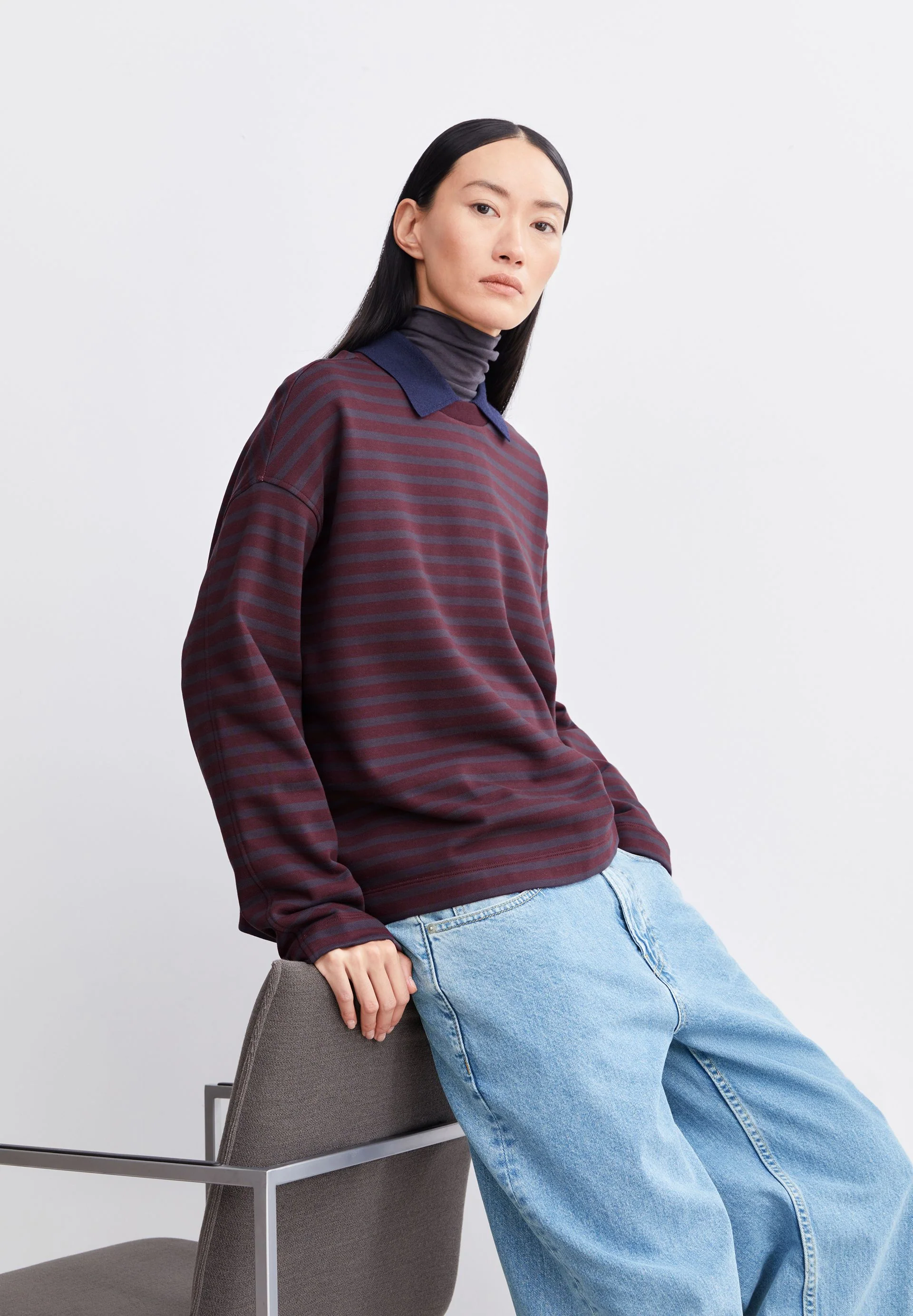 FRANKAA MAARLEN GESTREIFTES SWEATSHIRT | dark cranberry-dark steel - Image 4