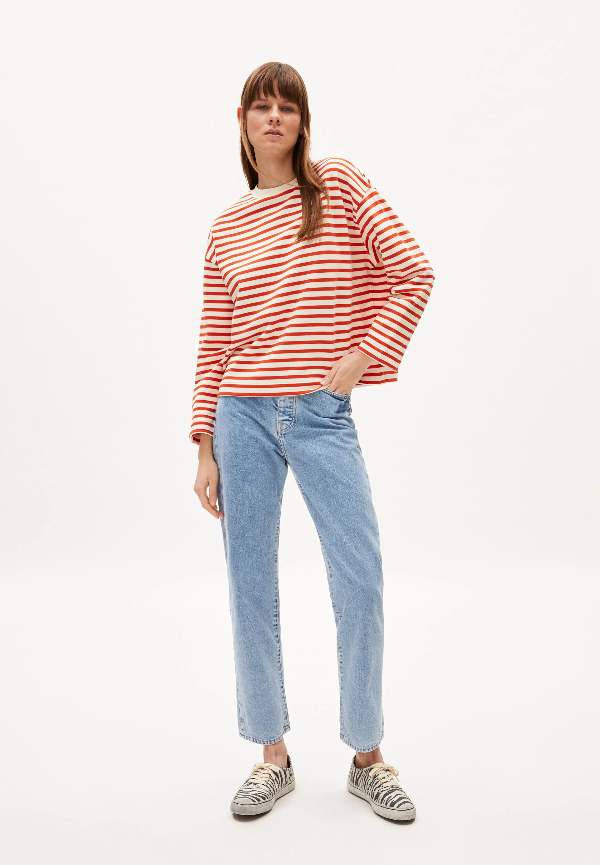 FRANKAA MAARLEN GESTREIFTES SWEATSHIRT | emergency red-undyed - Image 5