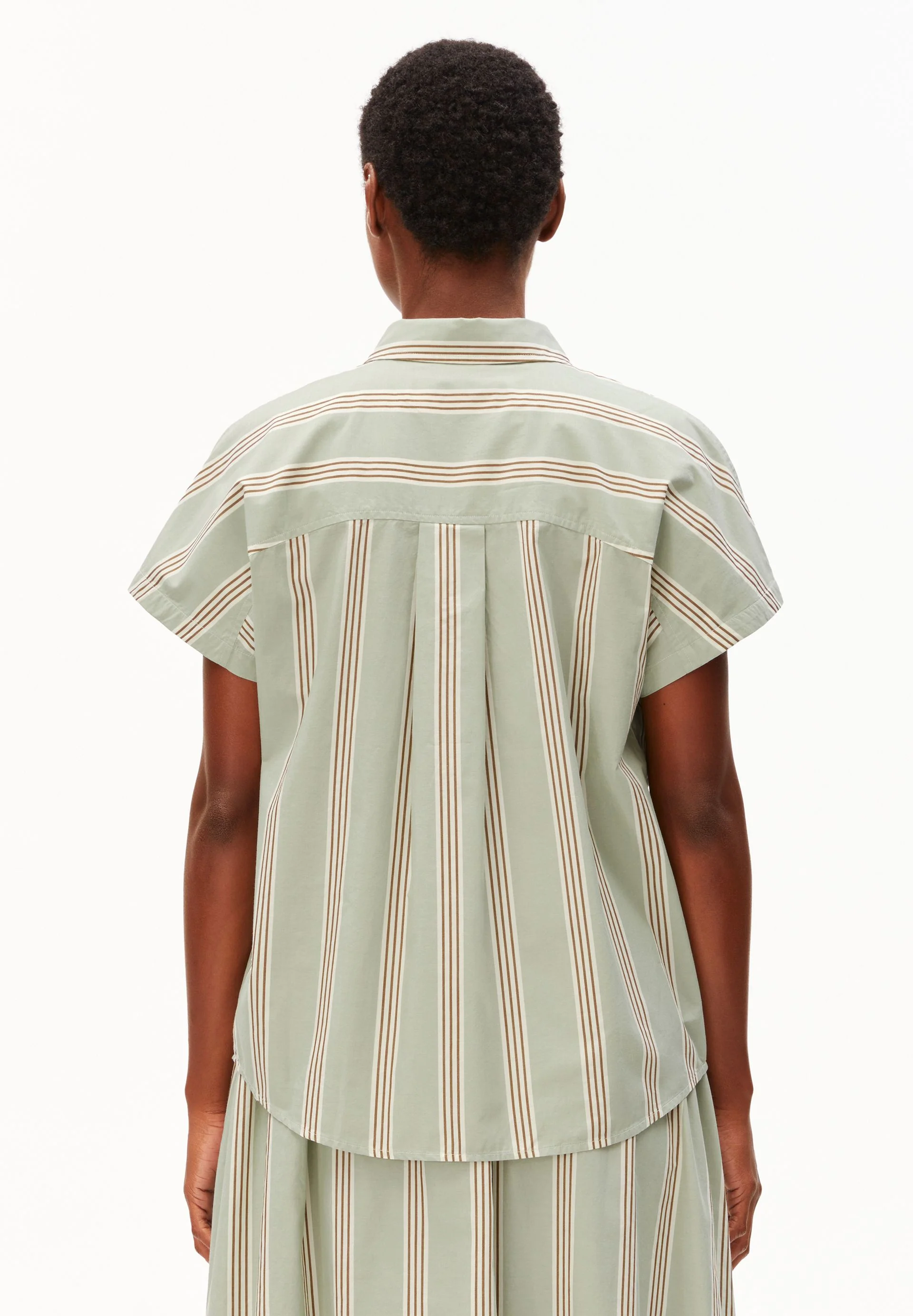 GESTREIFTE POPLIN LARISAANA BLUSE | foam-light oatmilk-dried palm - Image 2
