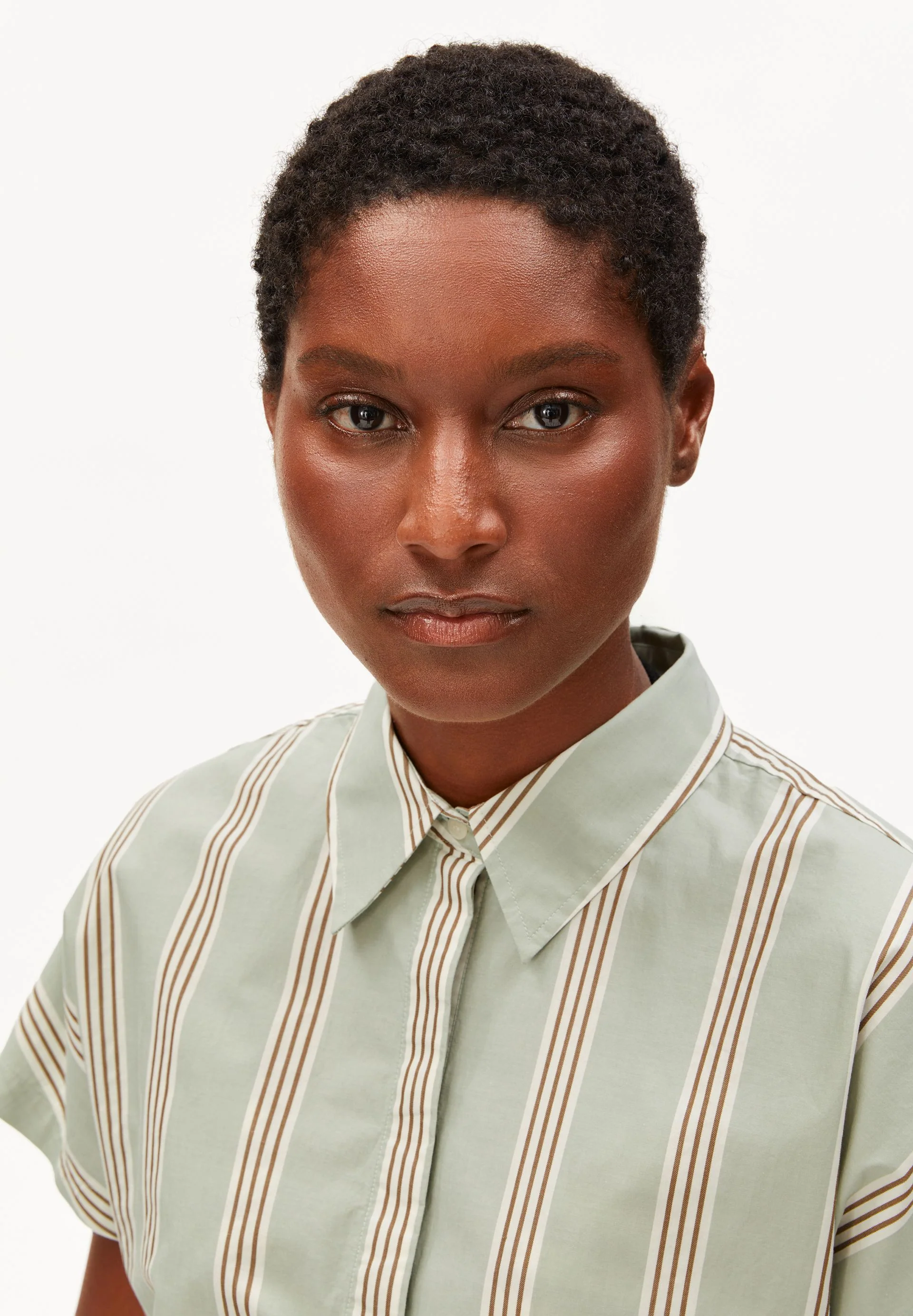 GESTREIFTE POPLIN LARISAANA BLUSE | foam-light oatmilk-dried palm - Image 3