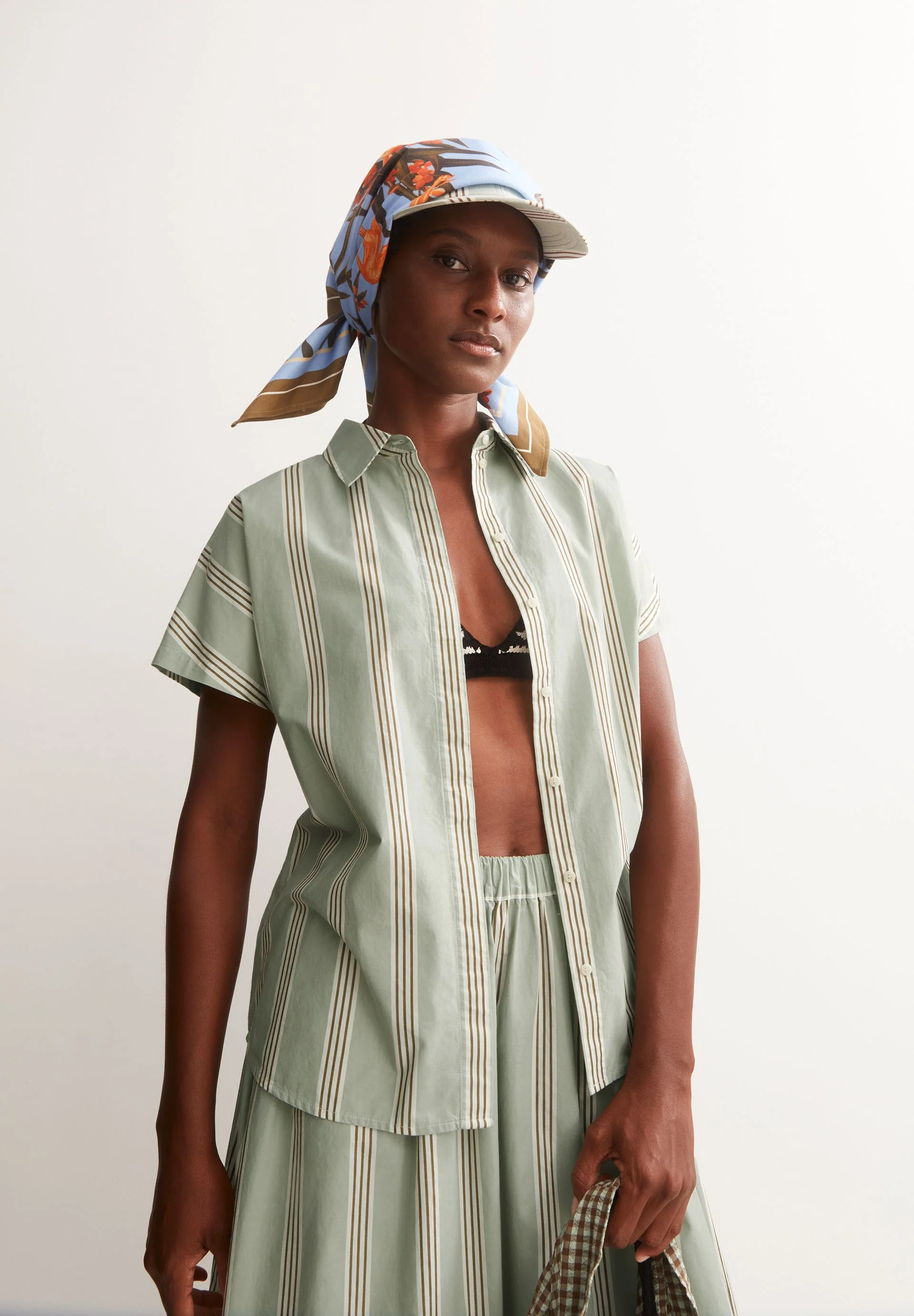 GESTREIFTE POPLIN LARISAANA BLUSE | foam-light oatmilk-dried palm - Image 4