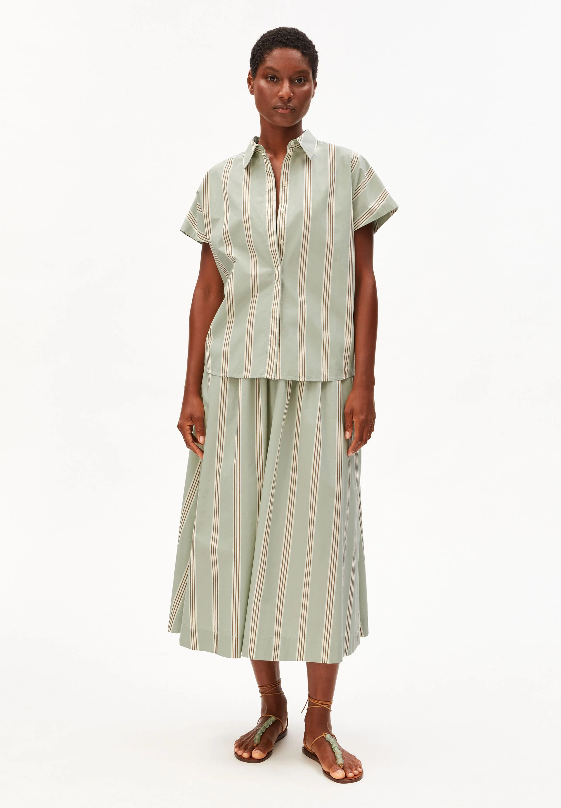 GESTREIFTE POPLIN LARISAANA BLUSE | foam-light oatmilk-dried palm - Image 5