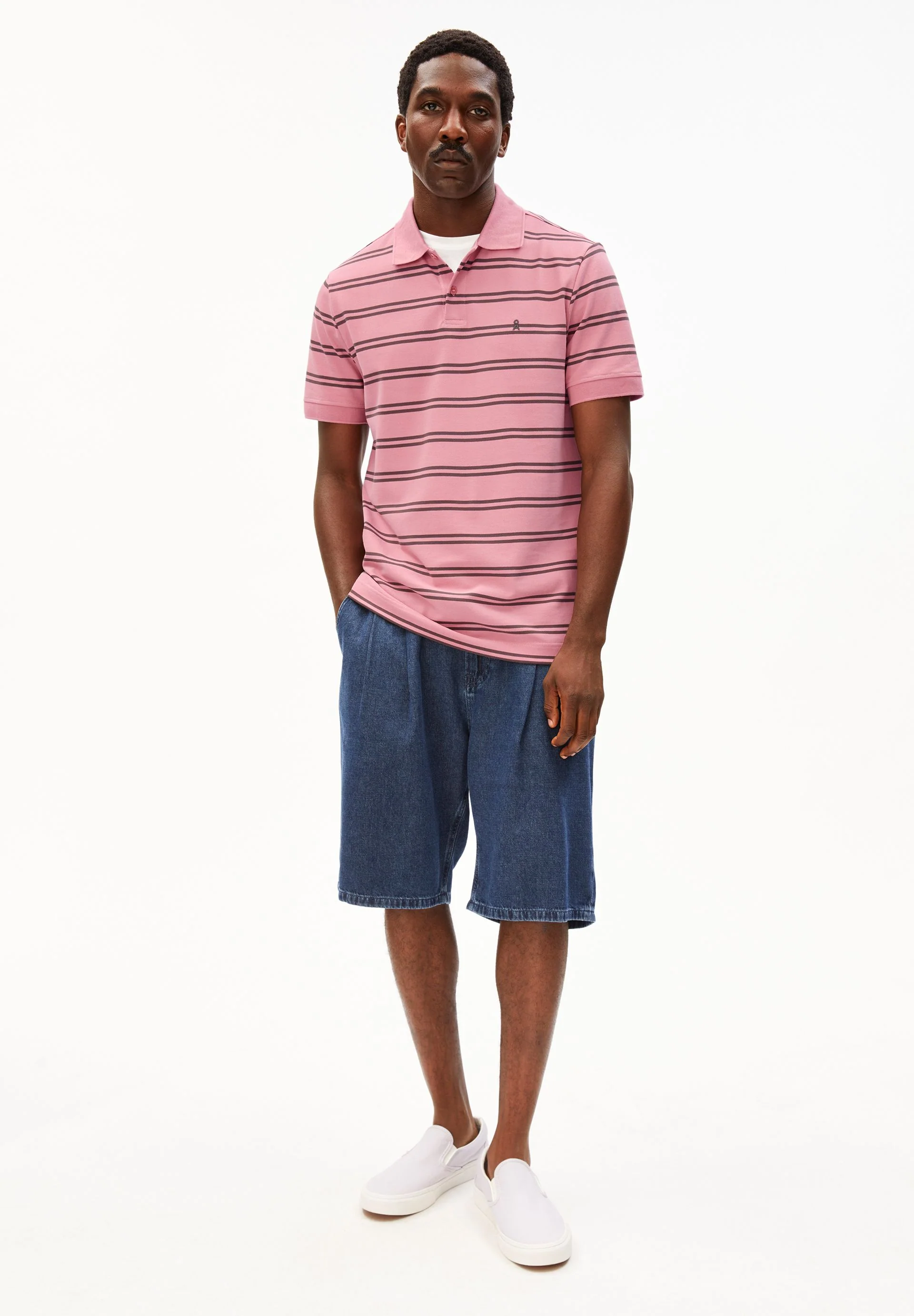 GESTREIFTES POLOSHIRT | washed berry-granit - Image 5
