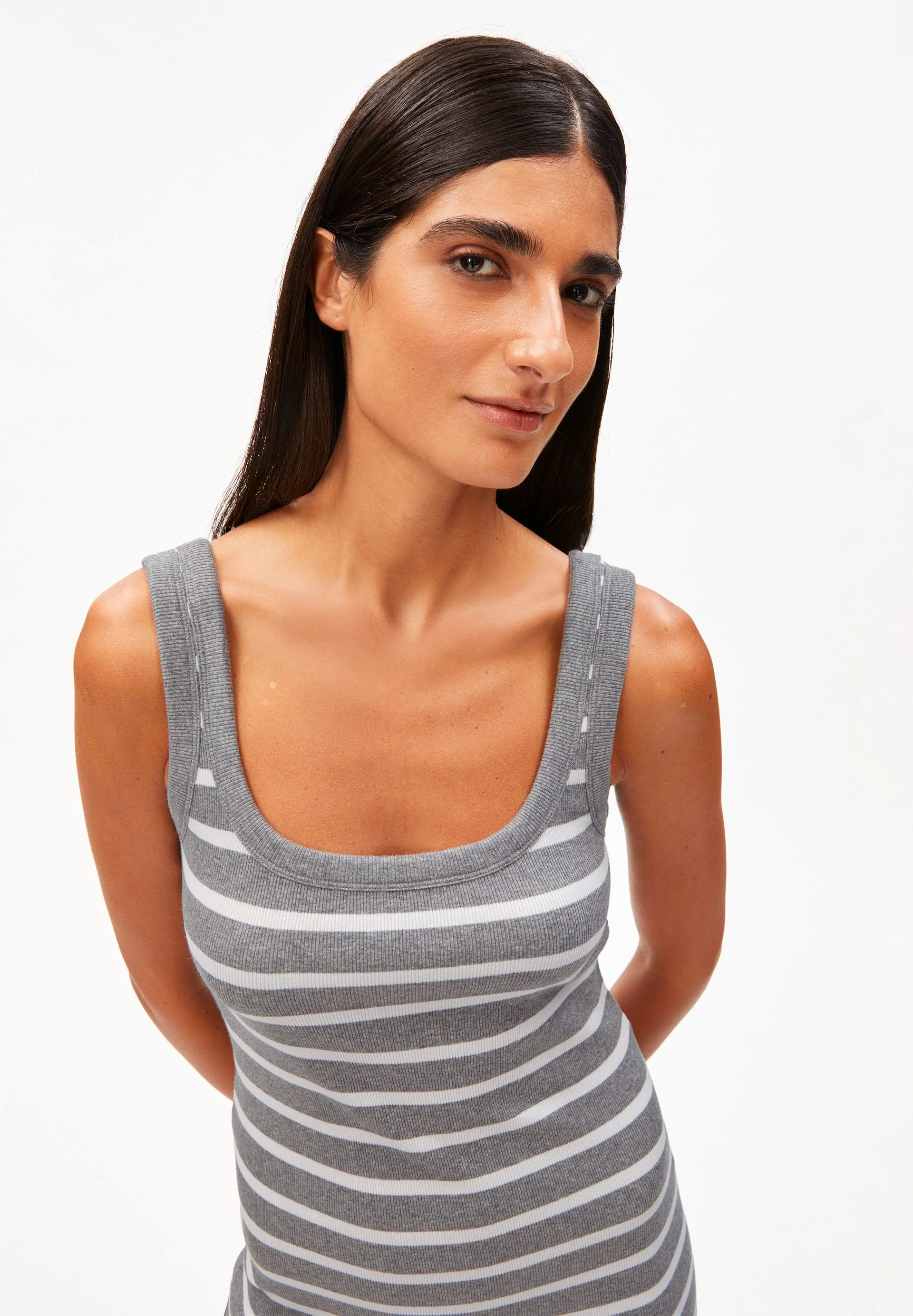 GESTREIFTES TANKTOP RIPP-KLEID | silver melange-white - Image 3