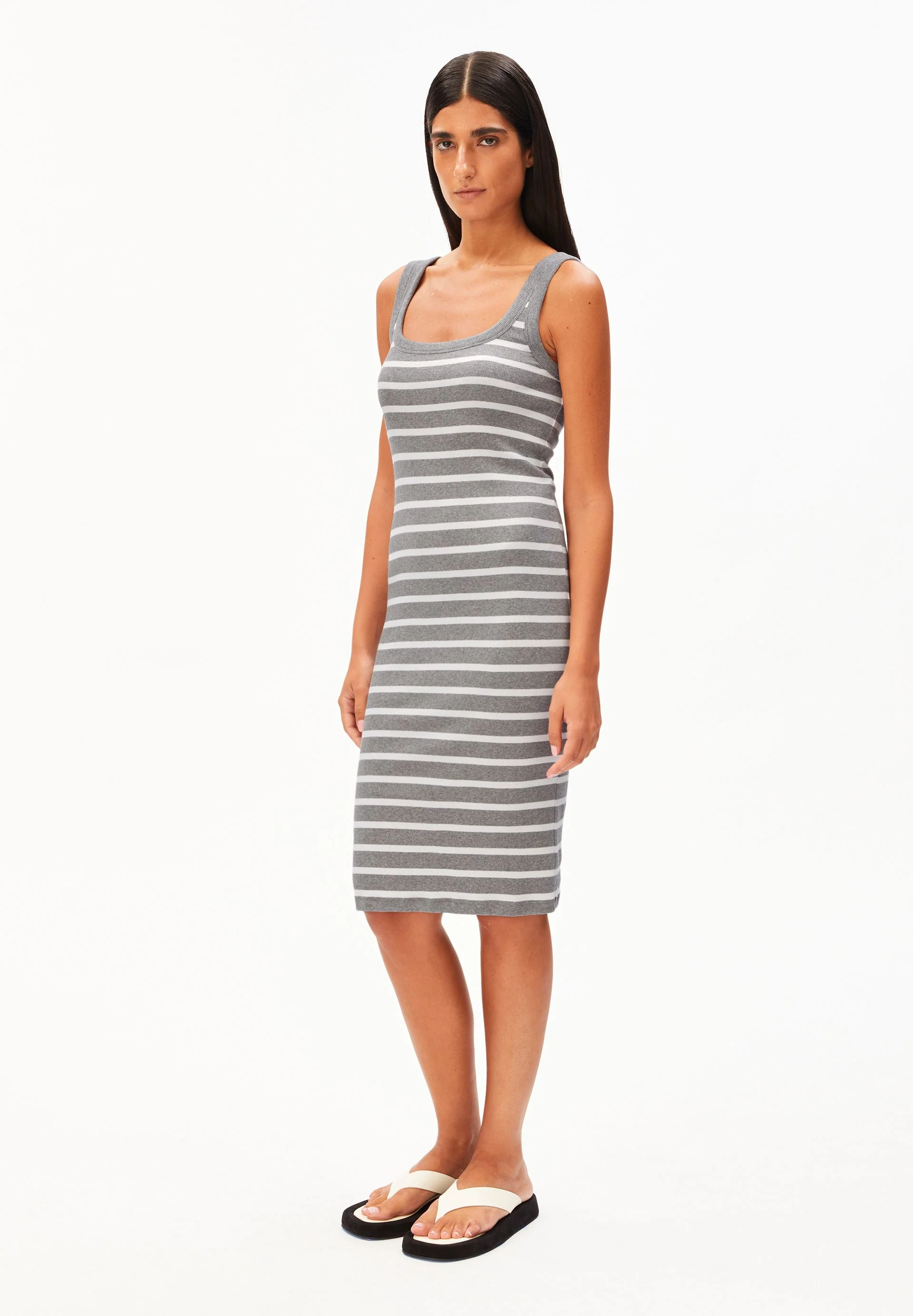 GESTREIFTES TANKTOP RIPP-KLEID | silver melange-white - Image 5
