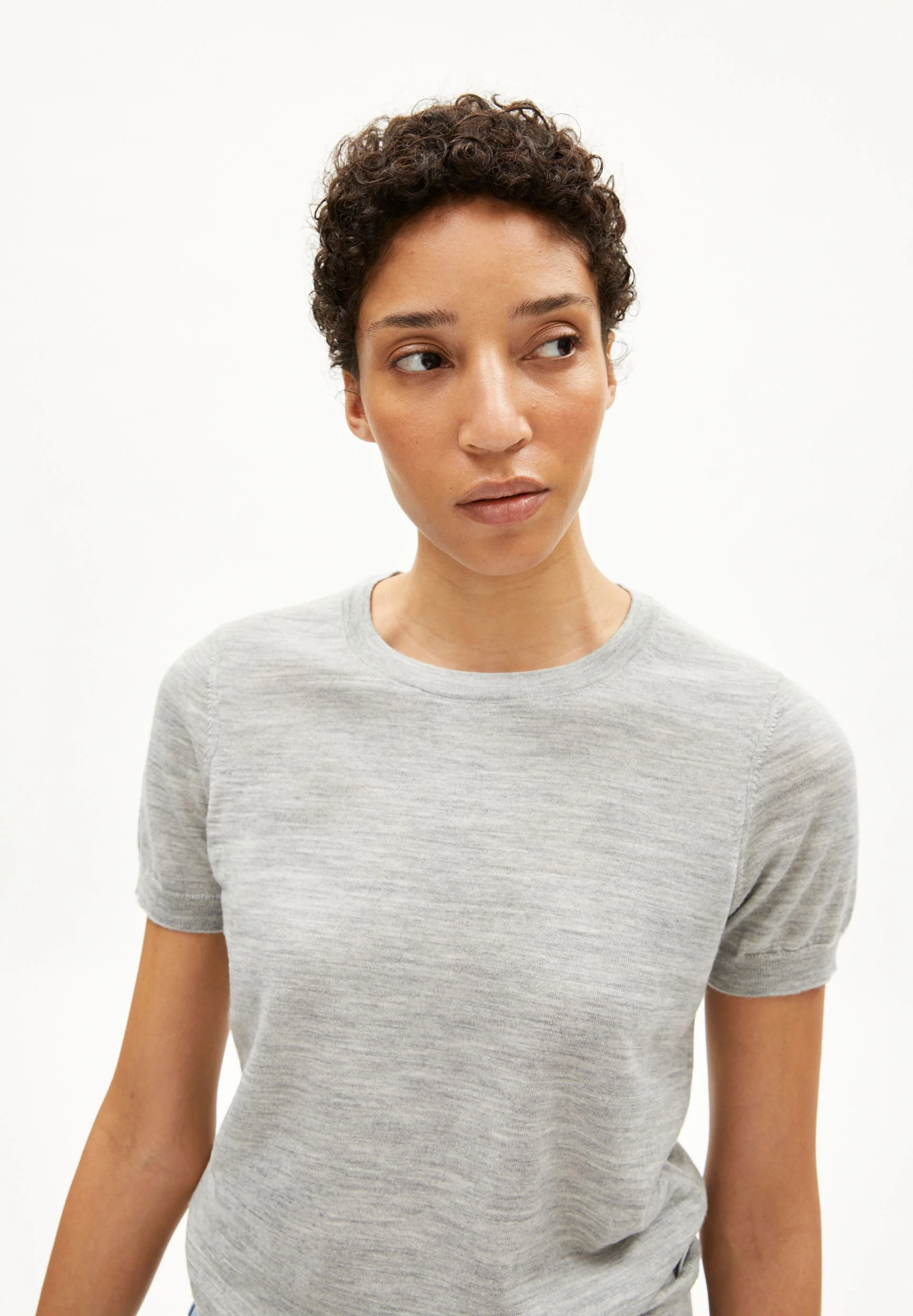 GUILIAA MERINO STRICK T-SHIRT | light grey melange - Image 3