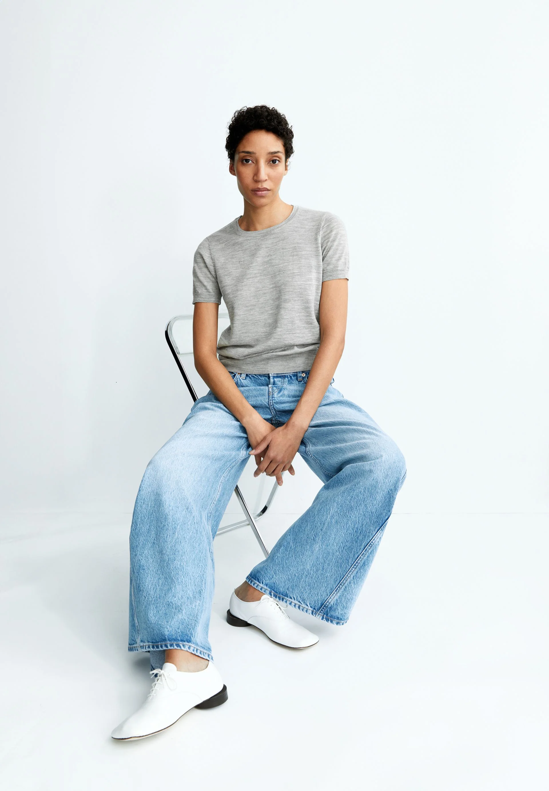 GUILIAA MERINO STRICK T-SHIRT | light grey melange - Image 4