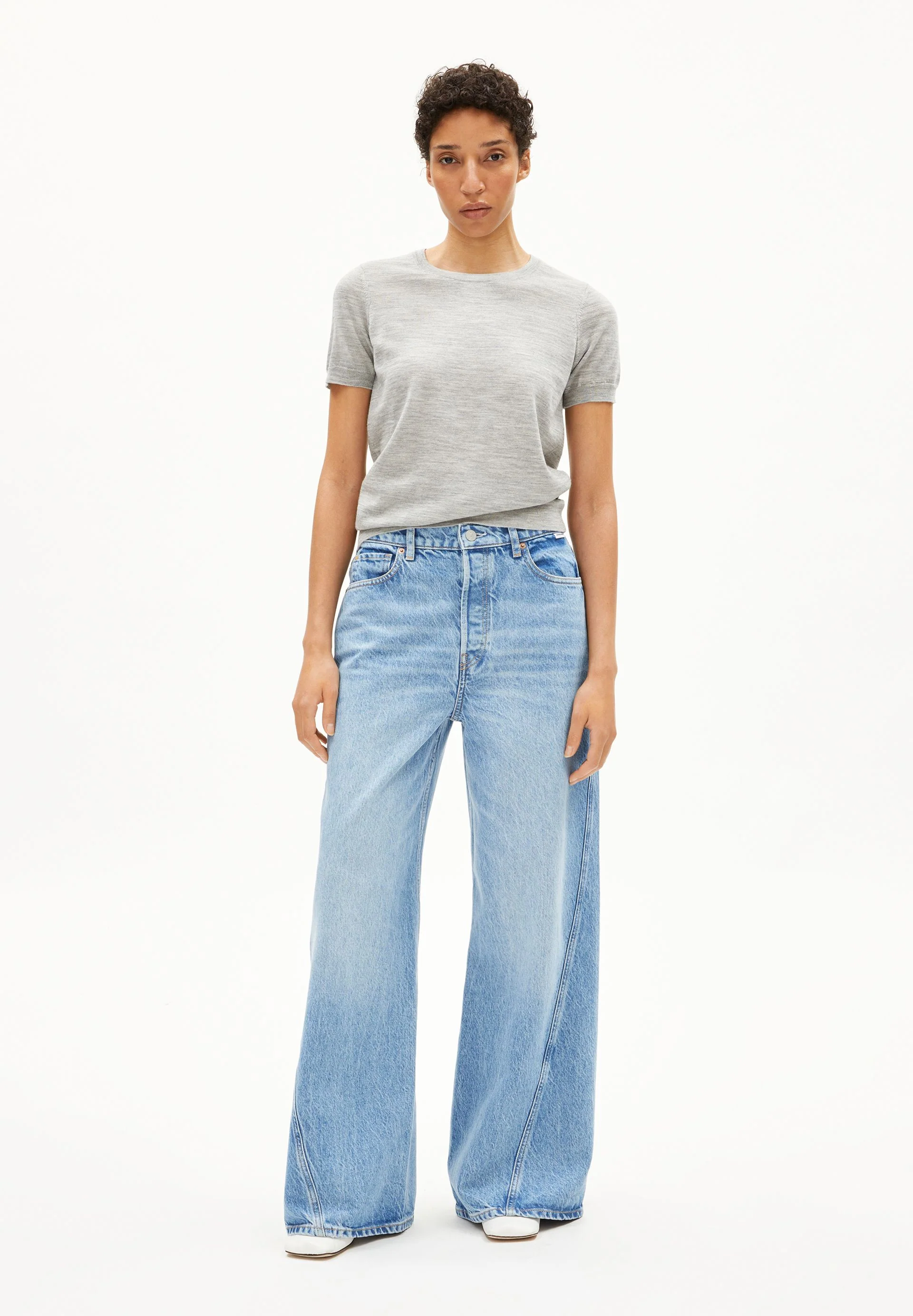 GUILIAA MERINO STRICK T-SHIRT | light grey melange - Image 5