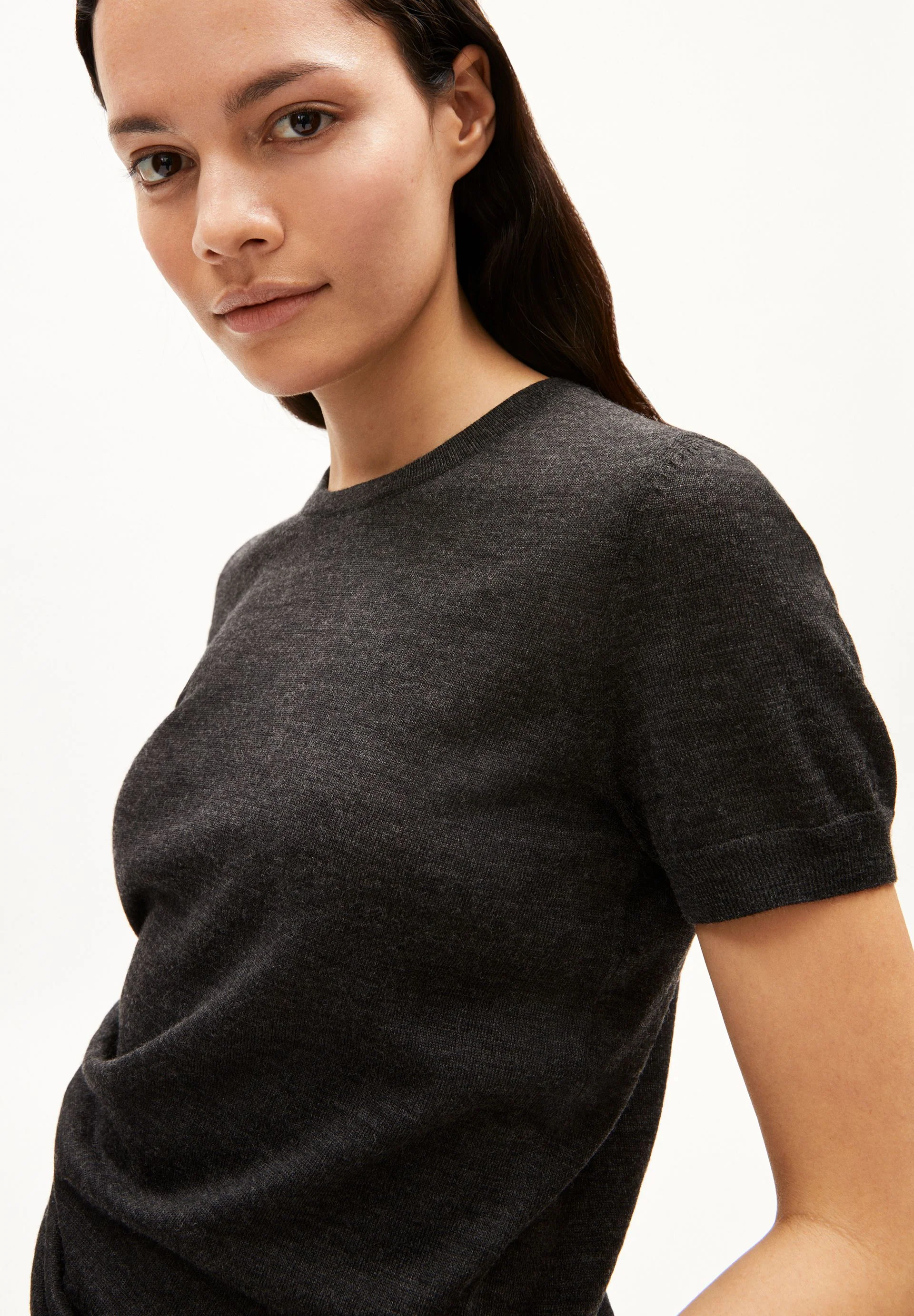 GUILIAA MERINO STRICK T-SHIRT | steel melange - Image 3