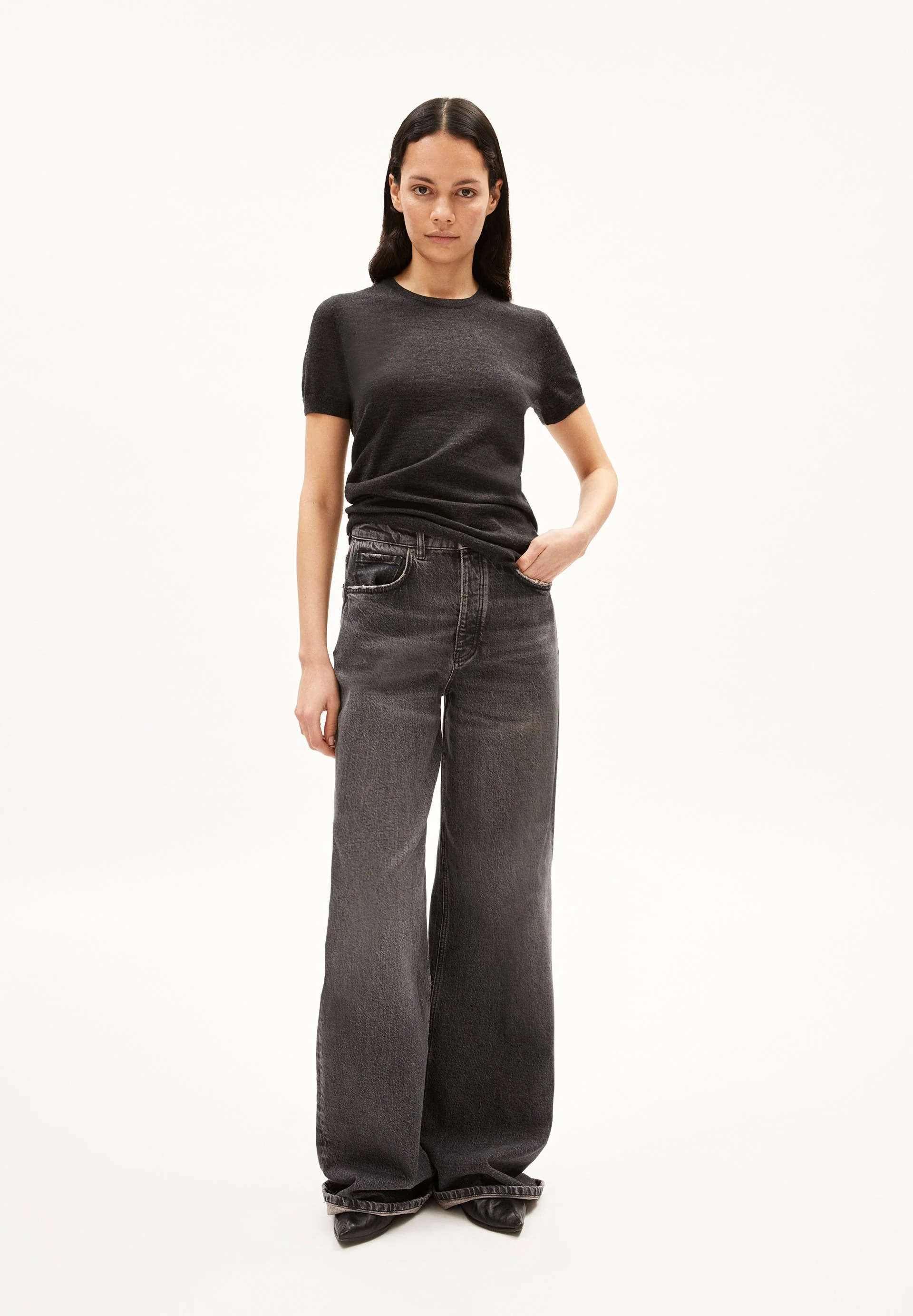 GUILIAA MERINO STRICK T-SHIRT | steel melange - Image 5