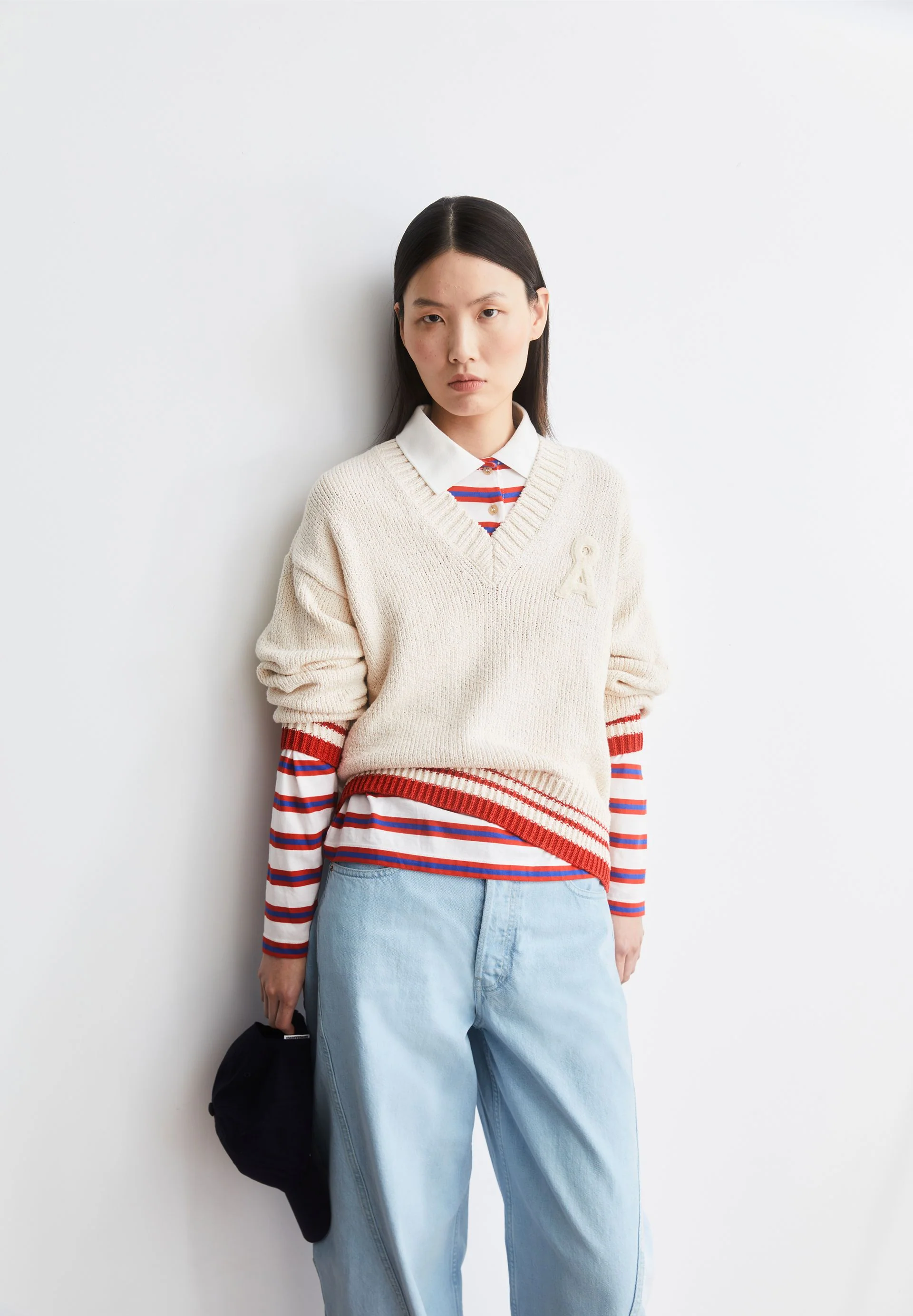 ICONIC Å COLLEGE STRICKPULLOVER | oatmilk-mars red - Image 4