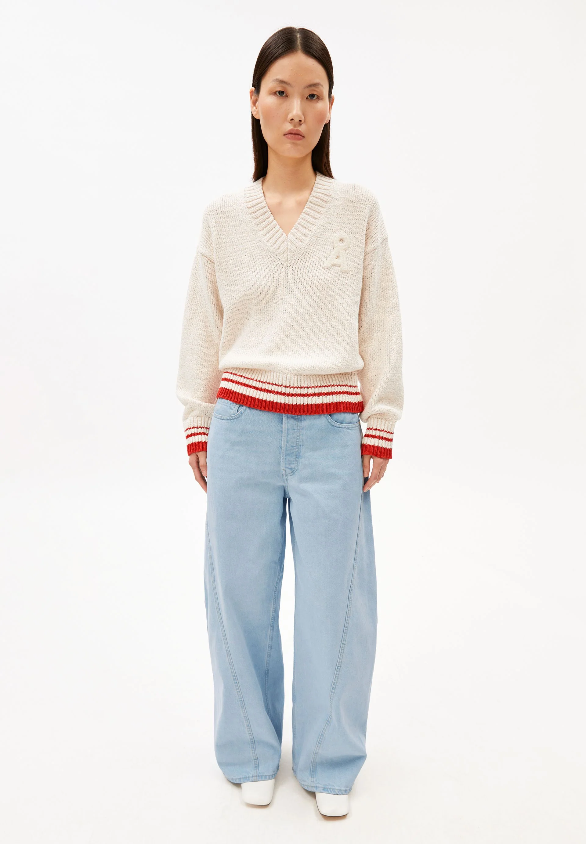 ICONIC Å COLLEGE STRICKPULLOVER | oatmilk-mars red - Image 5