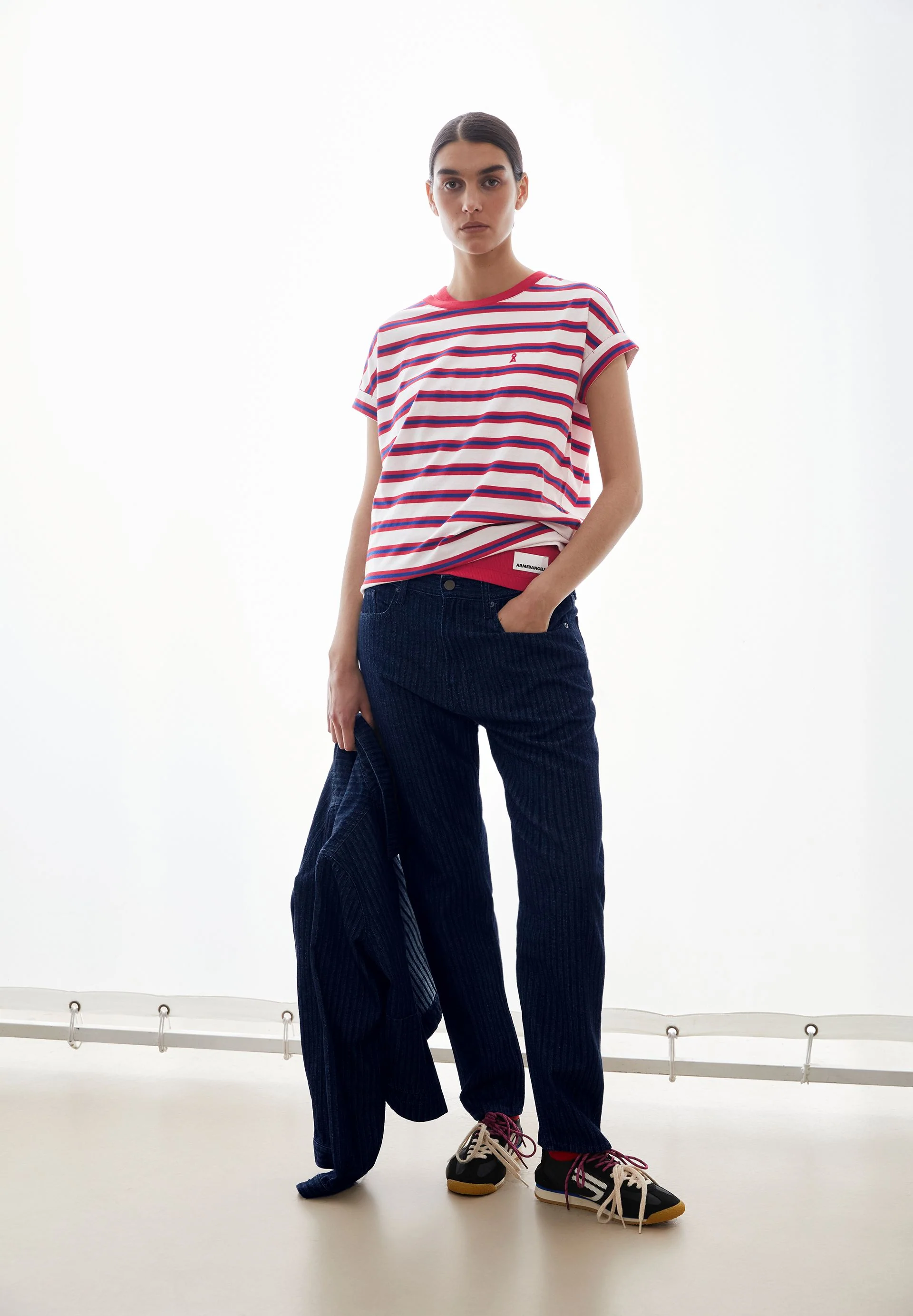 IDAARA GESTREIFTES T-SHIRT | light oatmilk-mars red-dynamo blue - Image 4