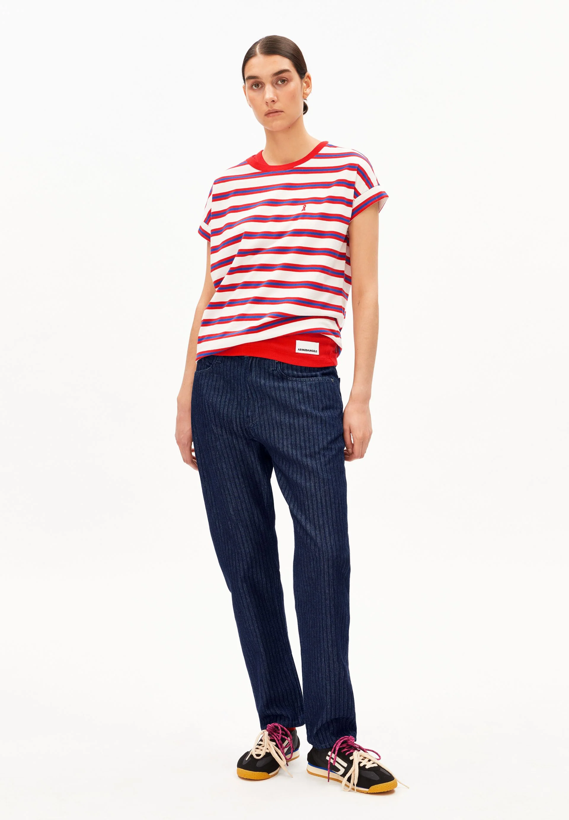 IDAARA GESTREIFTES T-SHIRT | light oatmilk-mars red-dynamo blue - Image 5