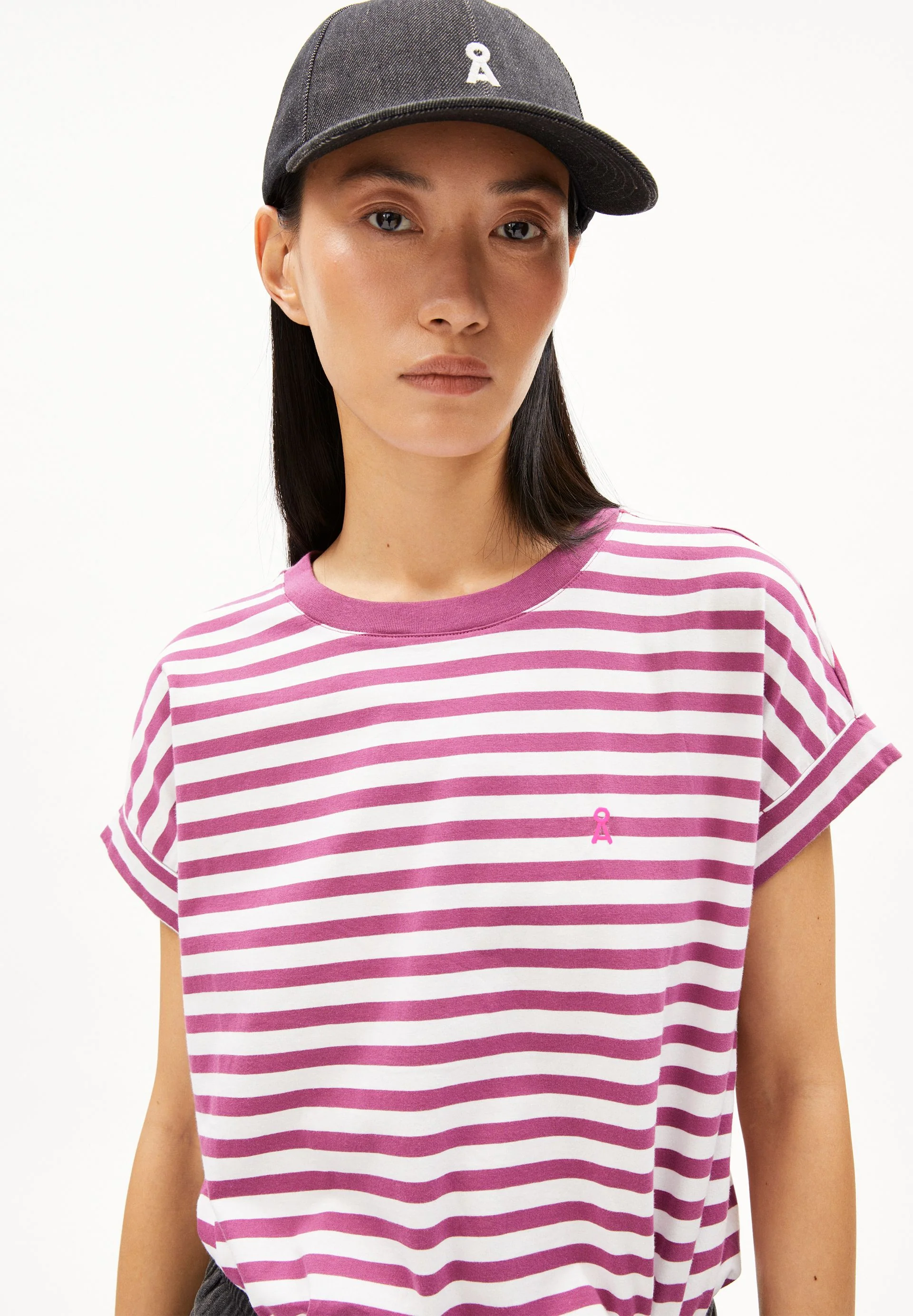 IDAARA GESTREIFTES T-SHIRT | white-crushed berry - Image 4