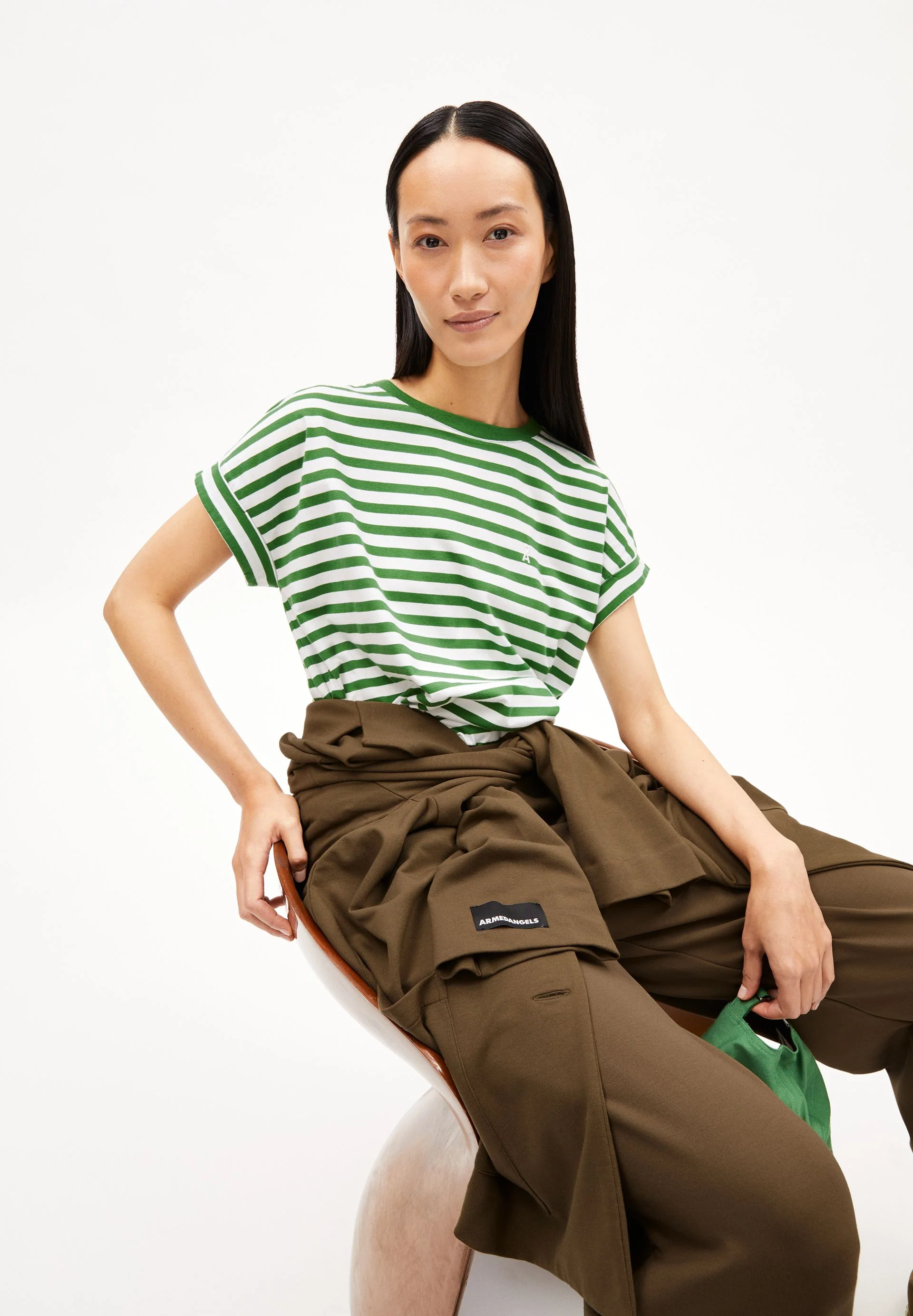 IDAARA GESTREIFTES T-SHIRT | white-ivy green - Image 2