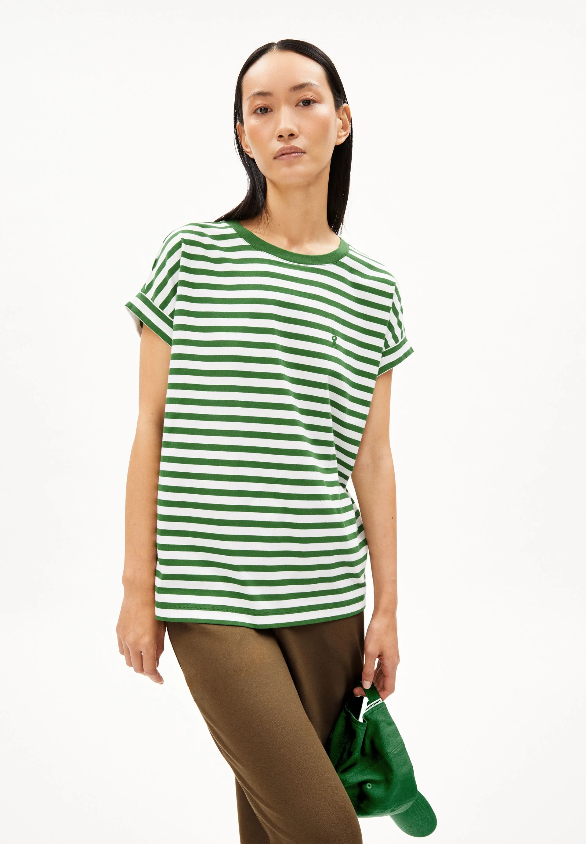 IDAARA GESTREIFTES T-SHIRT | white-ivy green - Image 3