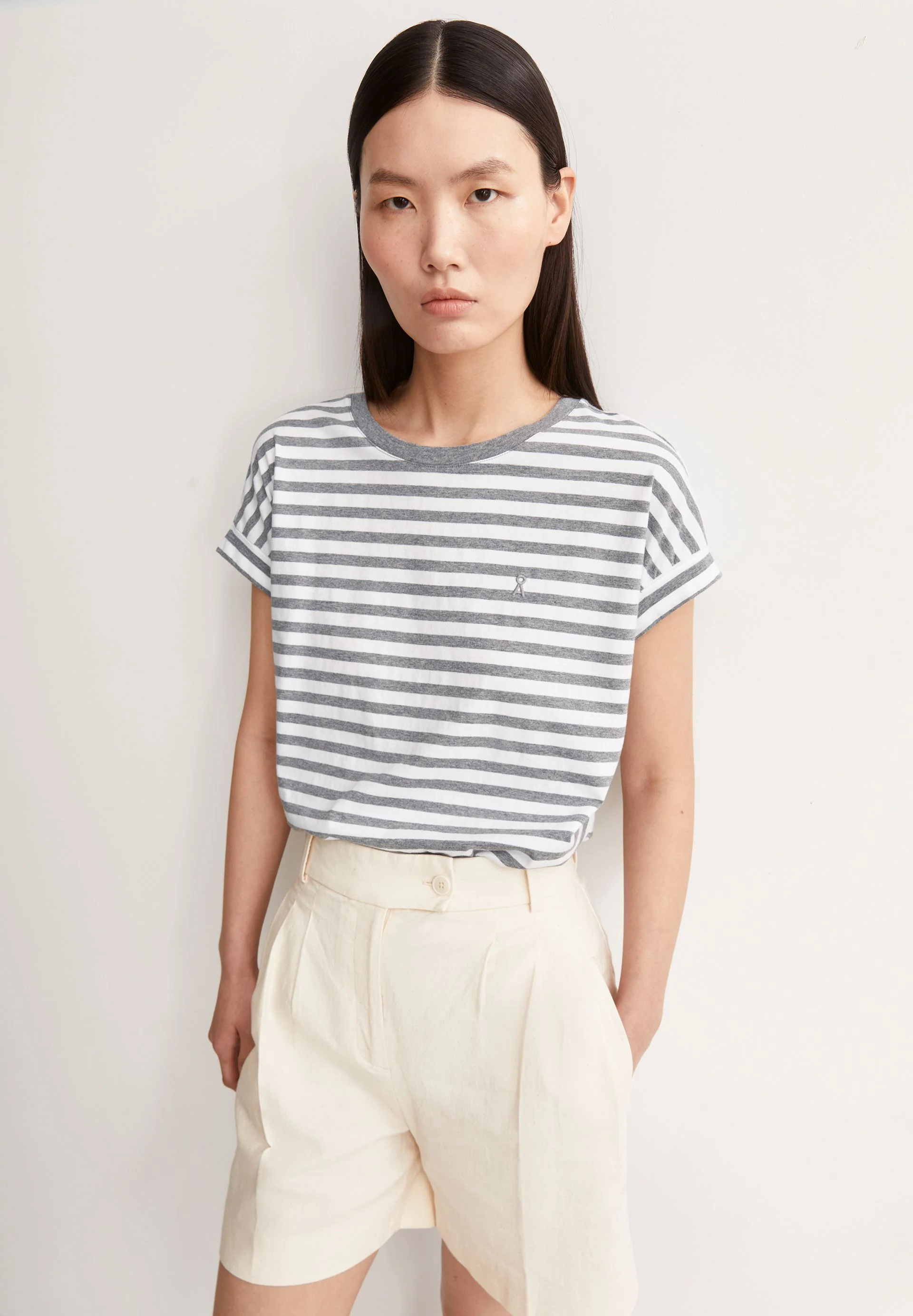 IDAARA GESTREIFTES T-SHIRT | white-silver melange - Image 4