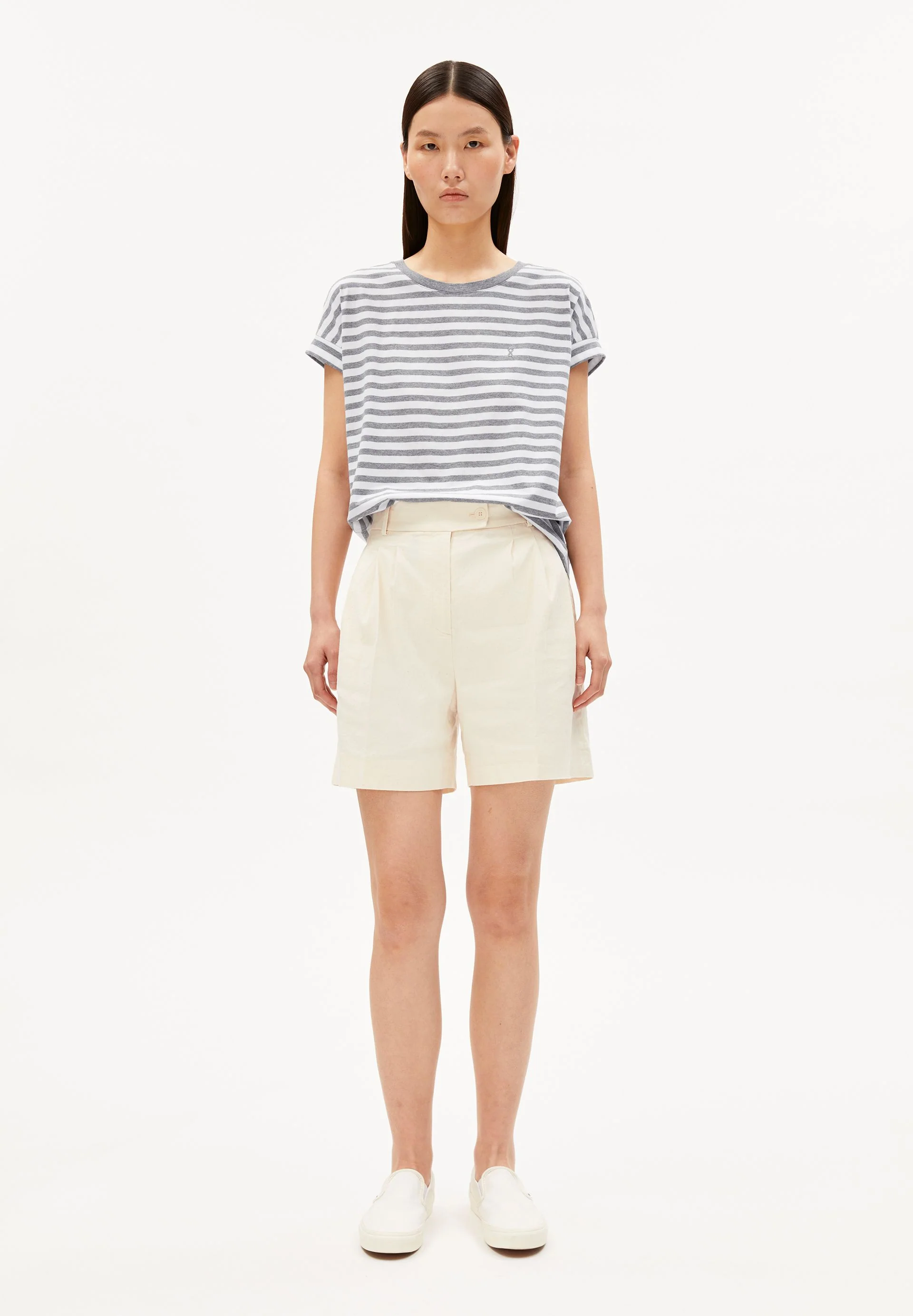IDAARA GESTREIFTES T-SHIRT | white-silver melange - Image 5
