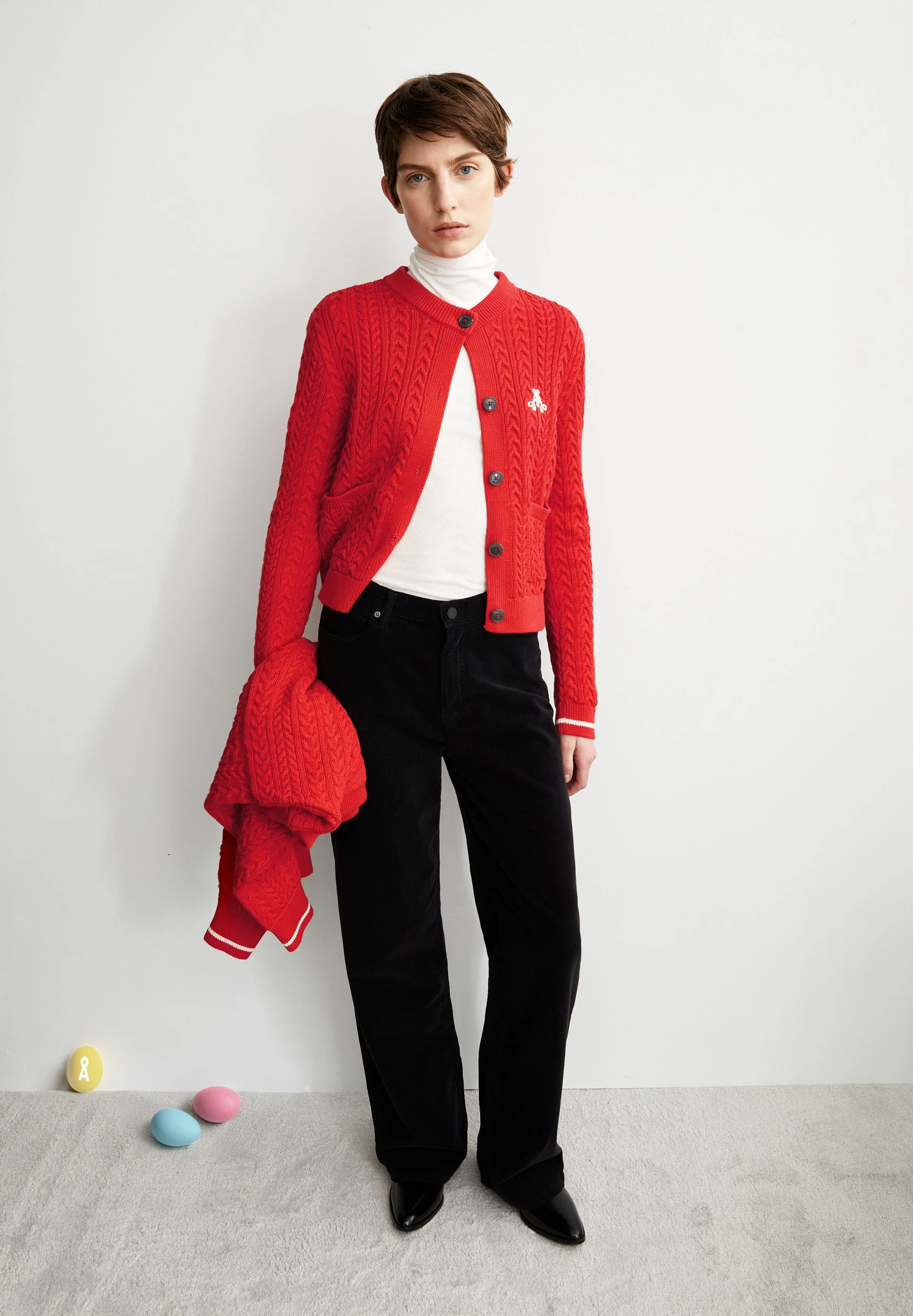 JULIAANAS CABLE STRICKJACKE | candy apple-oatmilk - Image 6