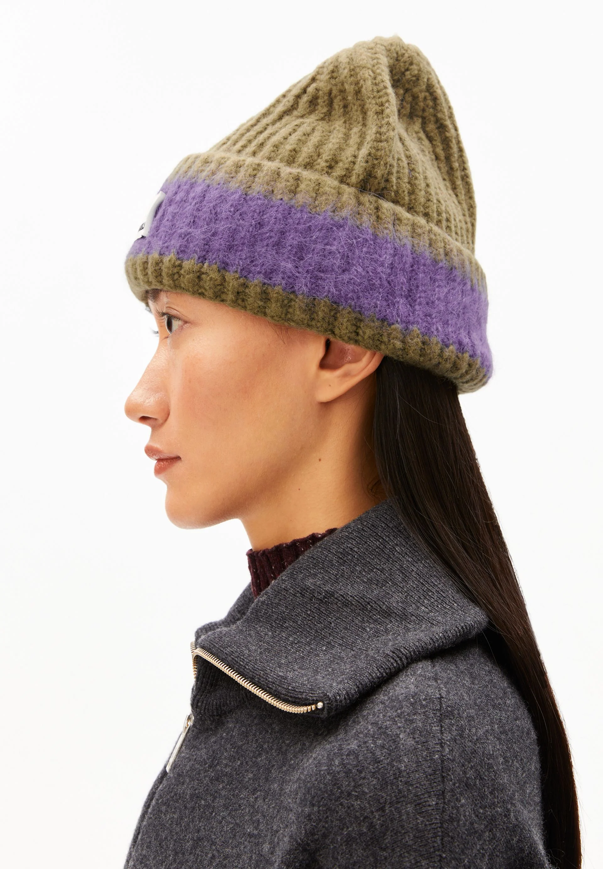 JUPILAA STRIPED UN-WASTED MÜTZE | oliva-dark purple stone - Image 2