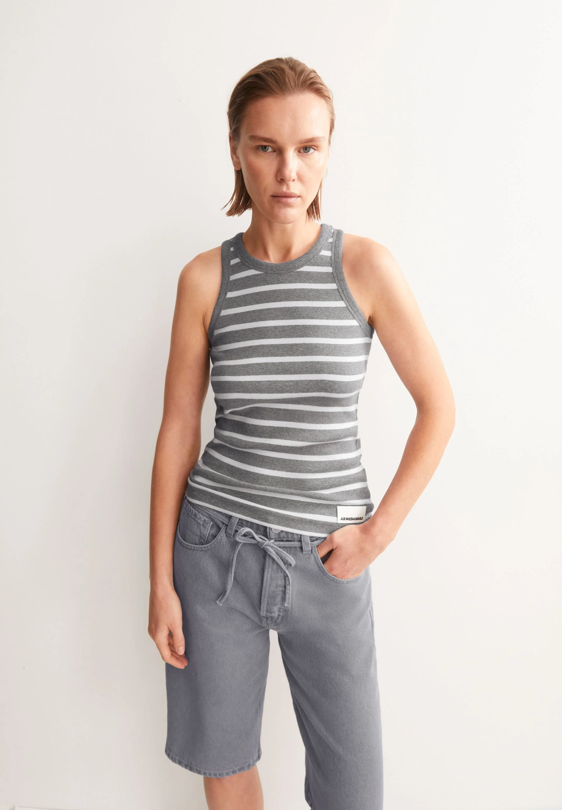 KANITAA GESTREIFTES TOP | silver melange-white - Image 4