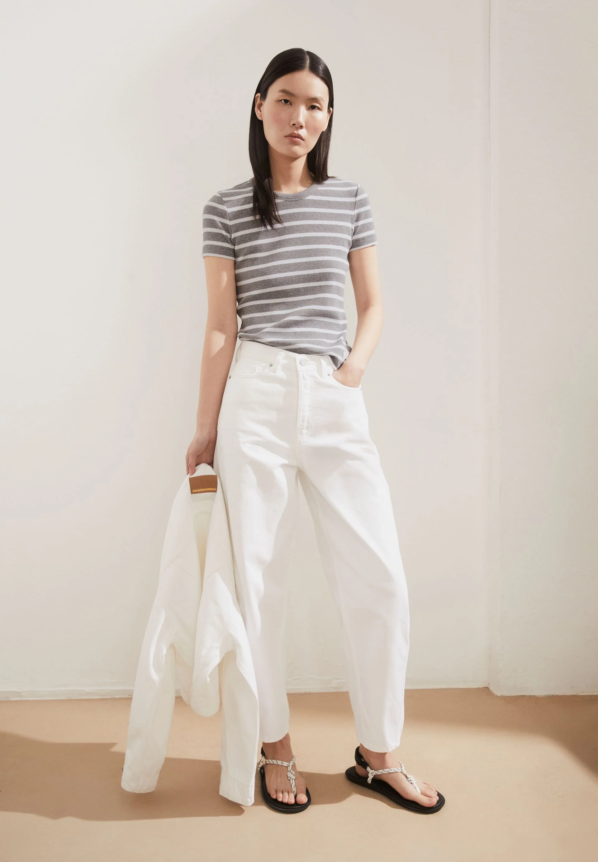 KARDAA GESTREIFTES RIPP-T-SHIRT | silver melange-white - Image 4