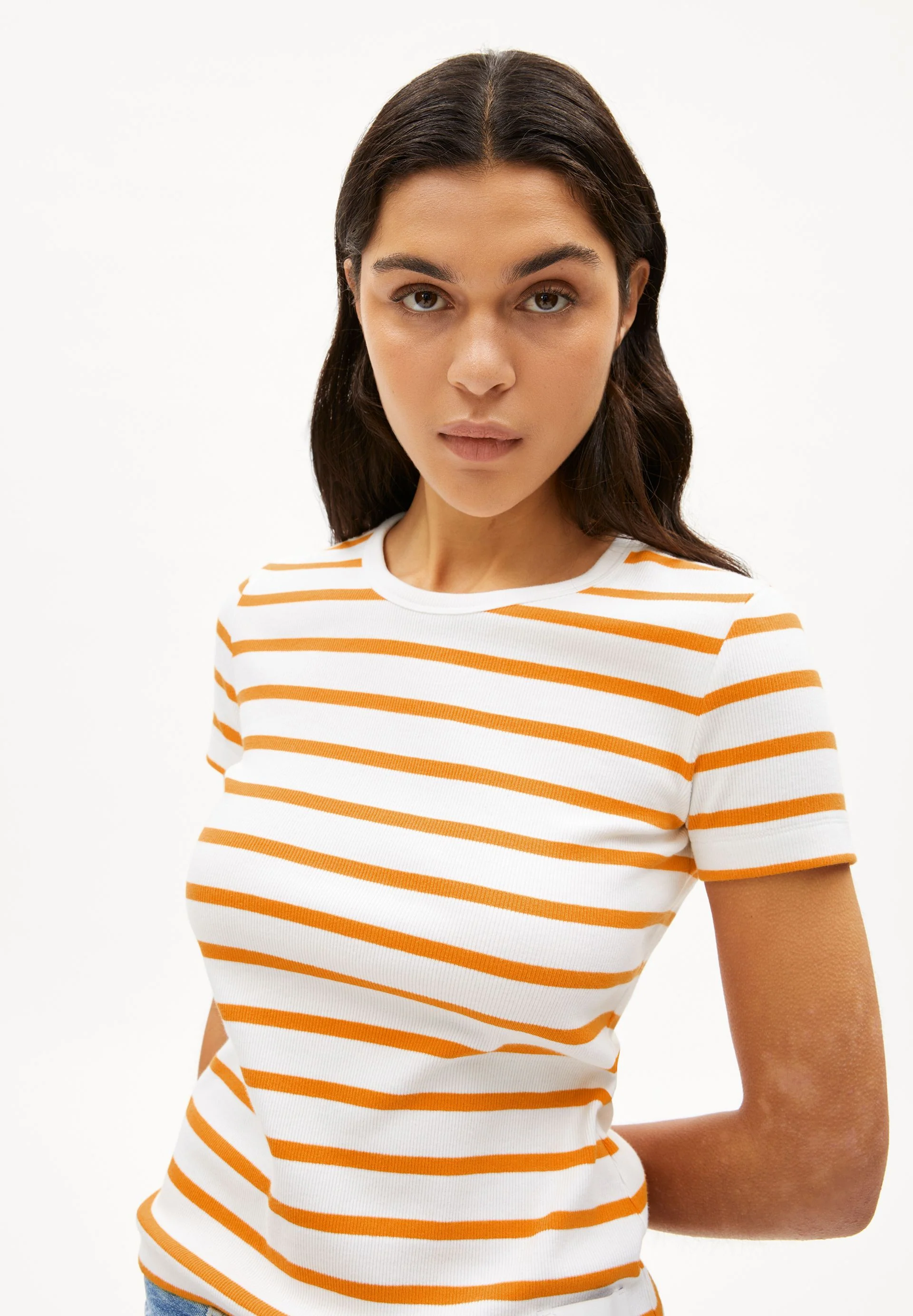 KARDAA GESTREIFTES RIPP-T-SHIRT | white-light tangerine - Image 3