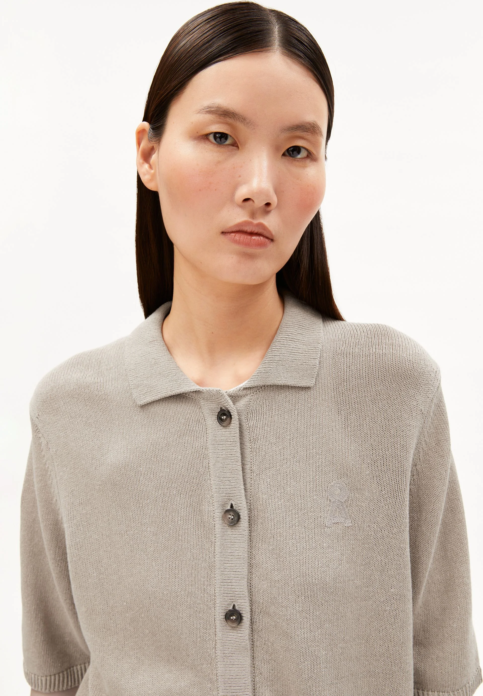 KURZÄRMLIGE LEINEN-MIX STRICKJACKE | sandstone - Image 3