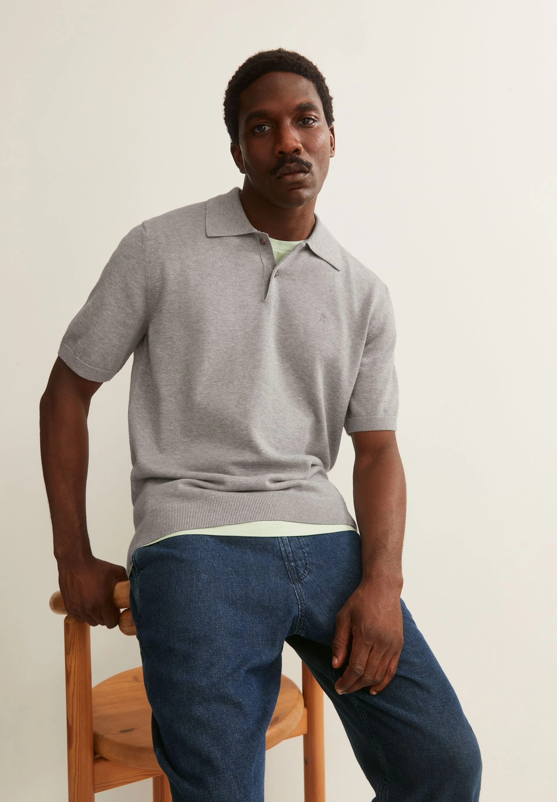 KURZÄRMLIGES STRICKPOLOSHIRT | silver melange - Image 4
