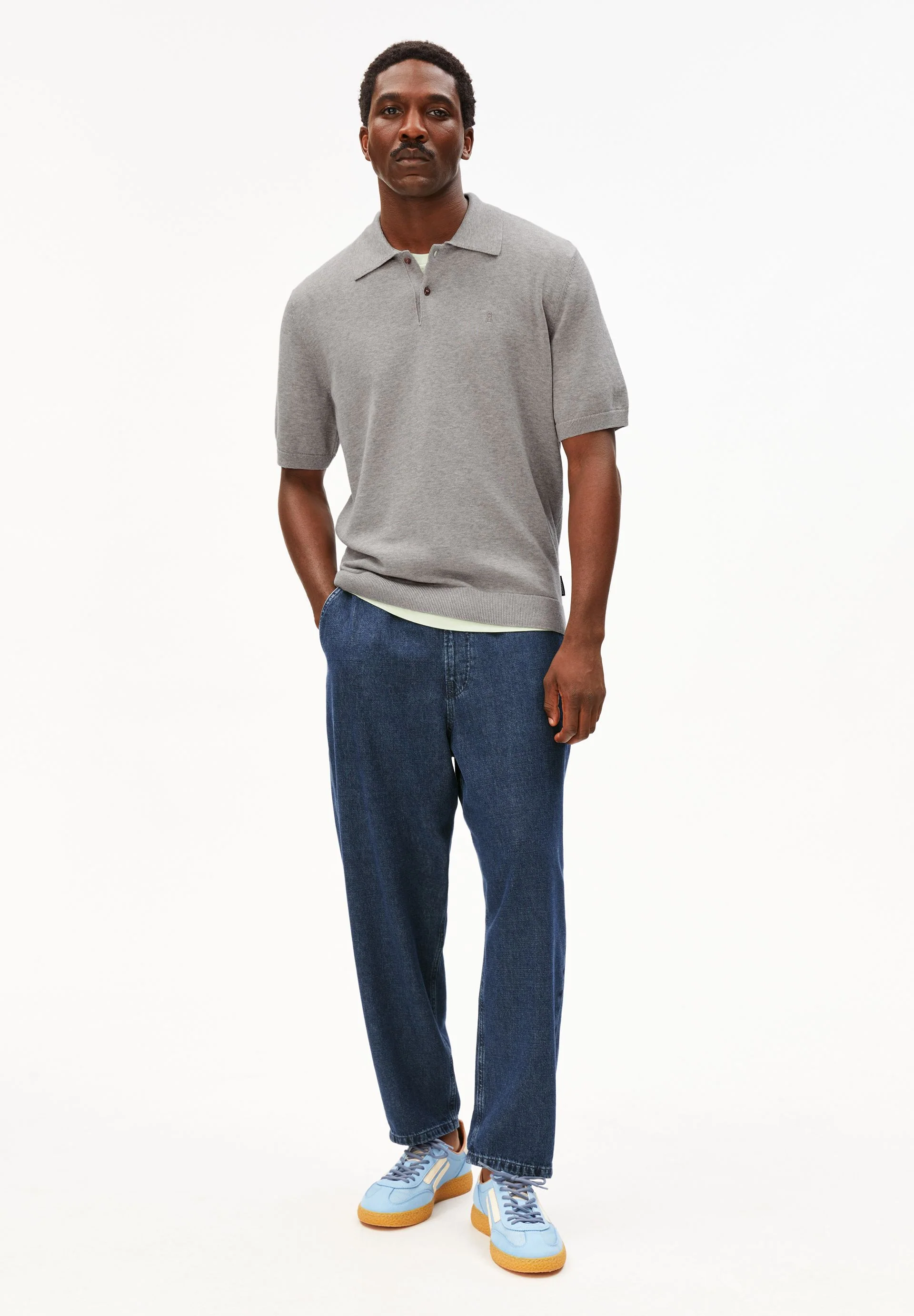 KURZÄRMLIGES STRICKPOLOSHIRT | silver melange - Image 5