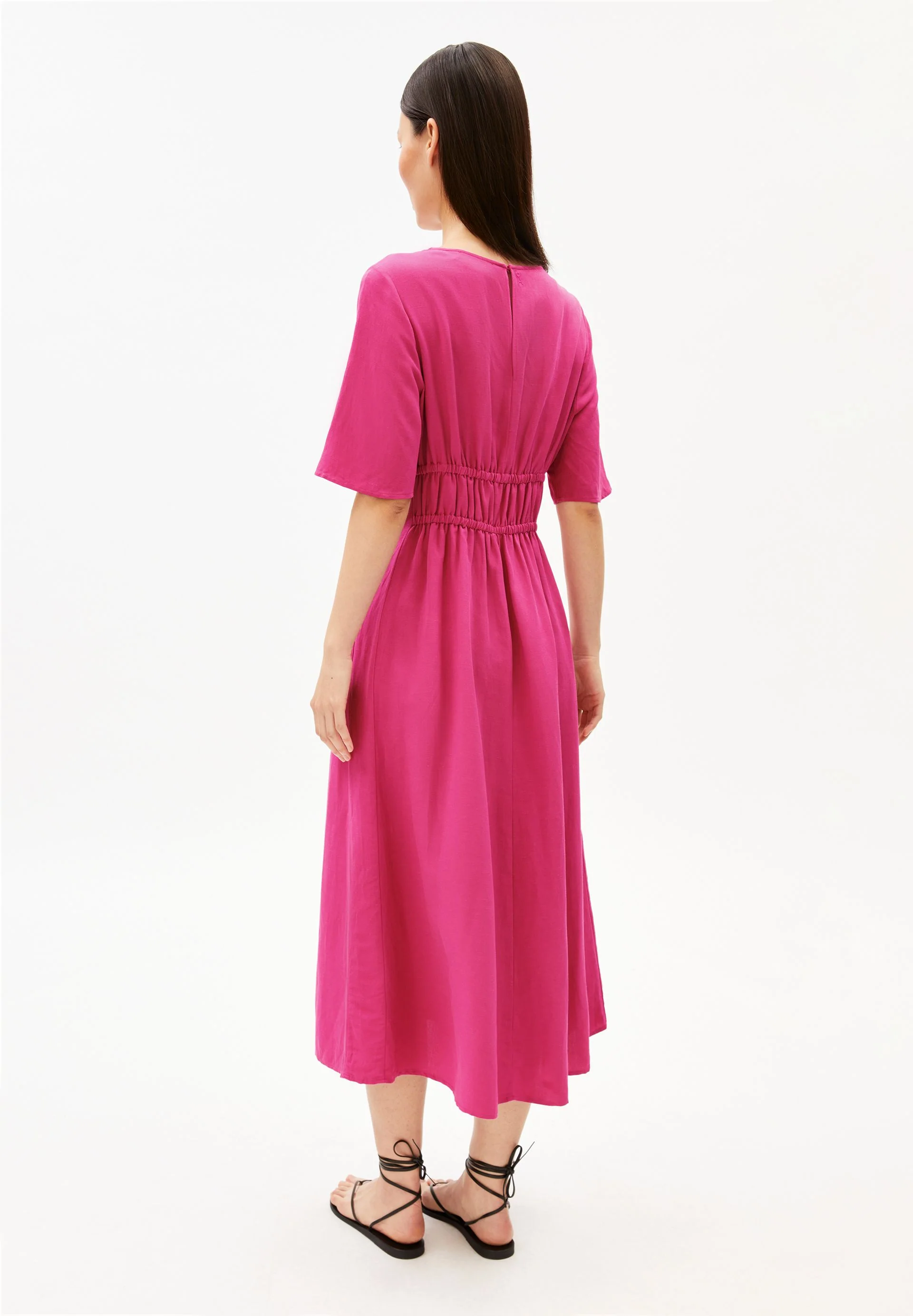 LEINEN-MIX GERAFFTES KLEID | very berry - Image 2