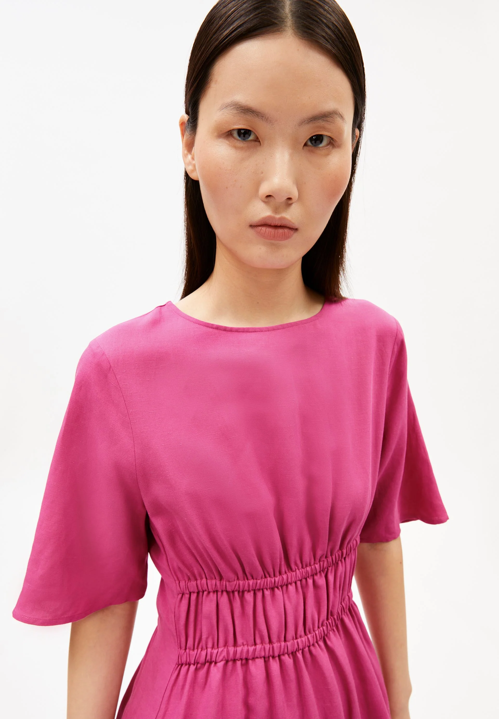 LEINEN-MIX GERAFFTES KLEID | very berry - Image 3