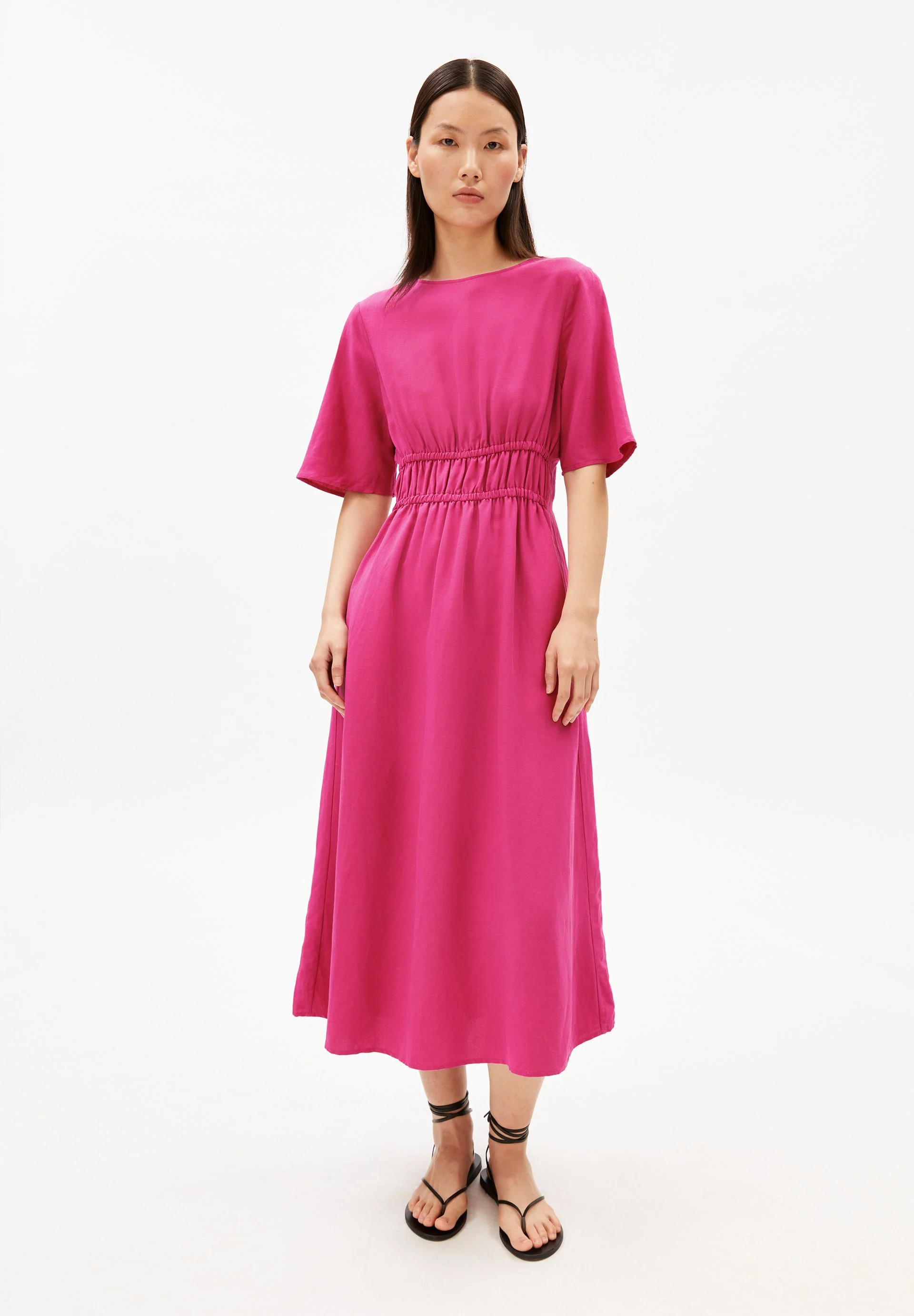 LEINEN-MIX GERAFFTES KLEID | very berry - Image 5