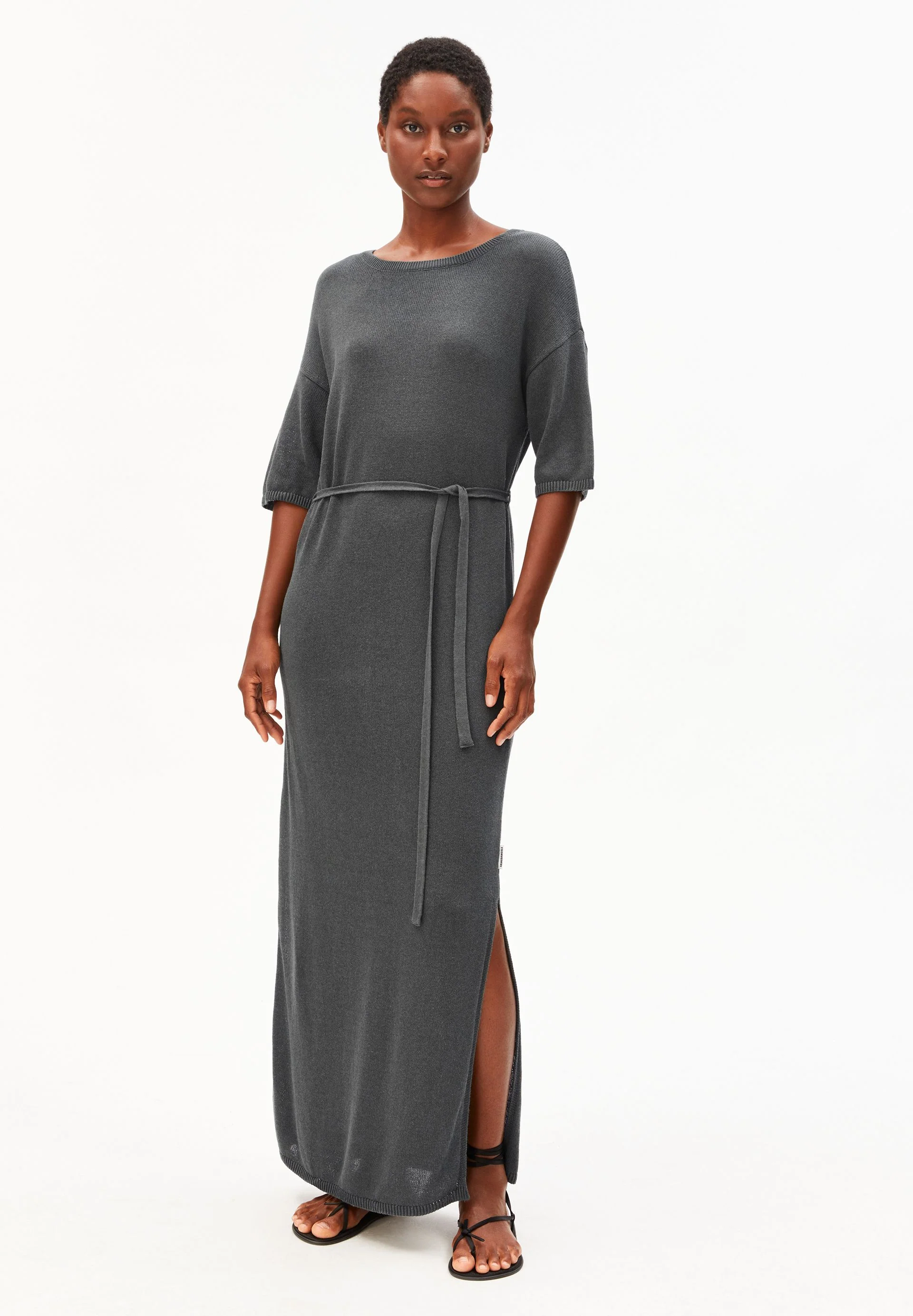 LEINEN-MIX MAXI-STRICKKLEID | space steel - Image 5
