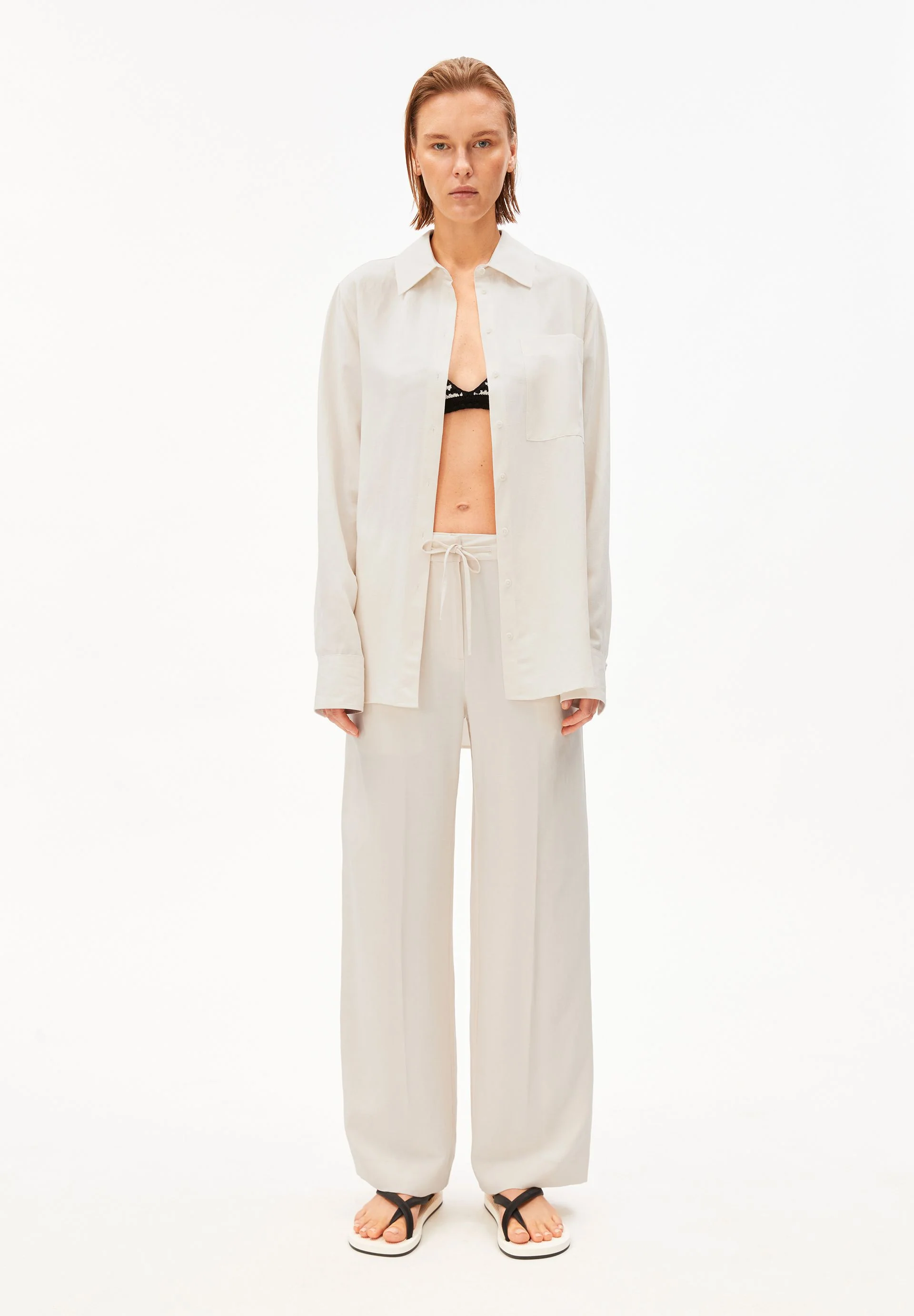 LEINEN-MIX STRAIGHT LEG HOSE | oatmilk - Image 5