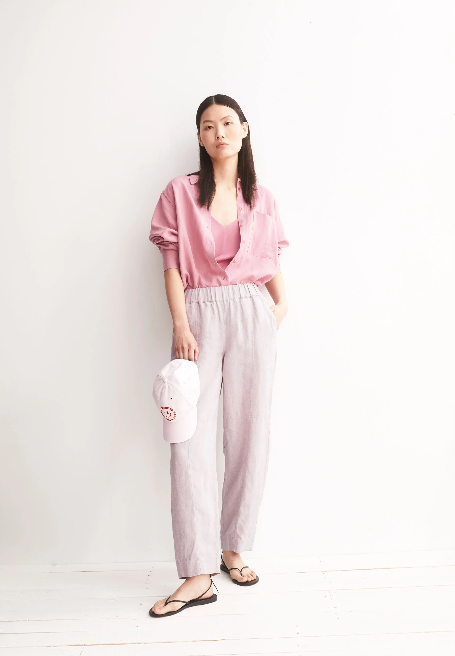 LEINEN PULL-ON BARREL HOSE | pink mist - Image 4