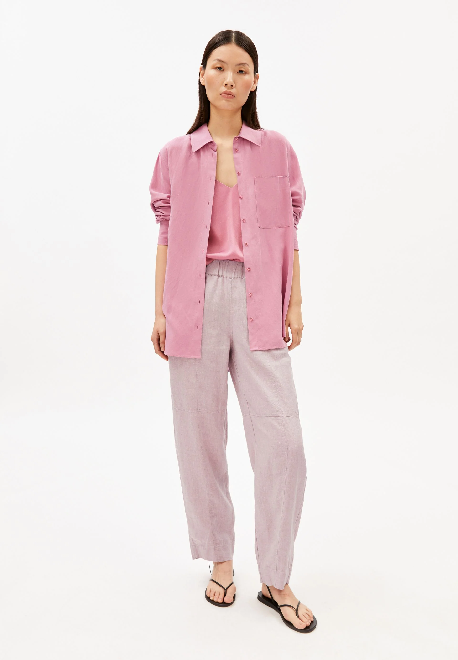 LEINEN PULL-ON BARREL HOSE | pink mist - Image 5