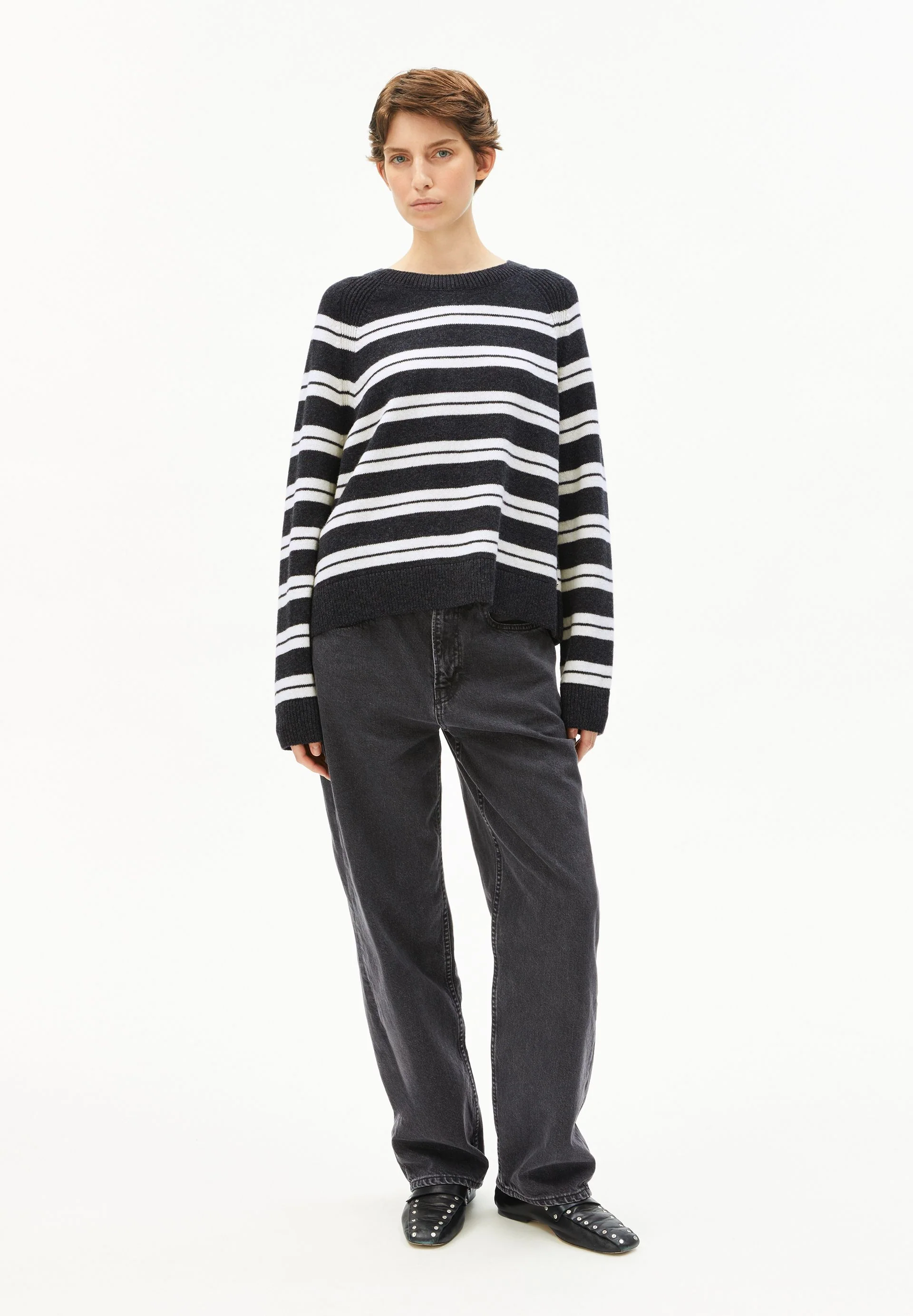 LILIRIAA FINE STRIPES STRICKPULLOVER | steel melange-oatmilk - Image 5