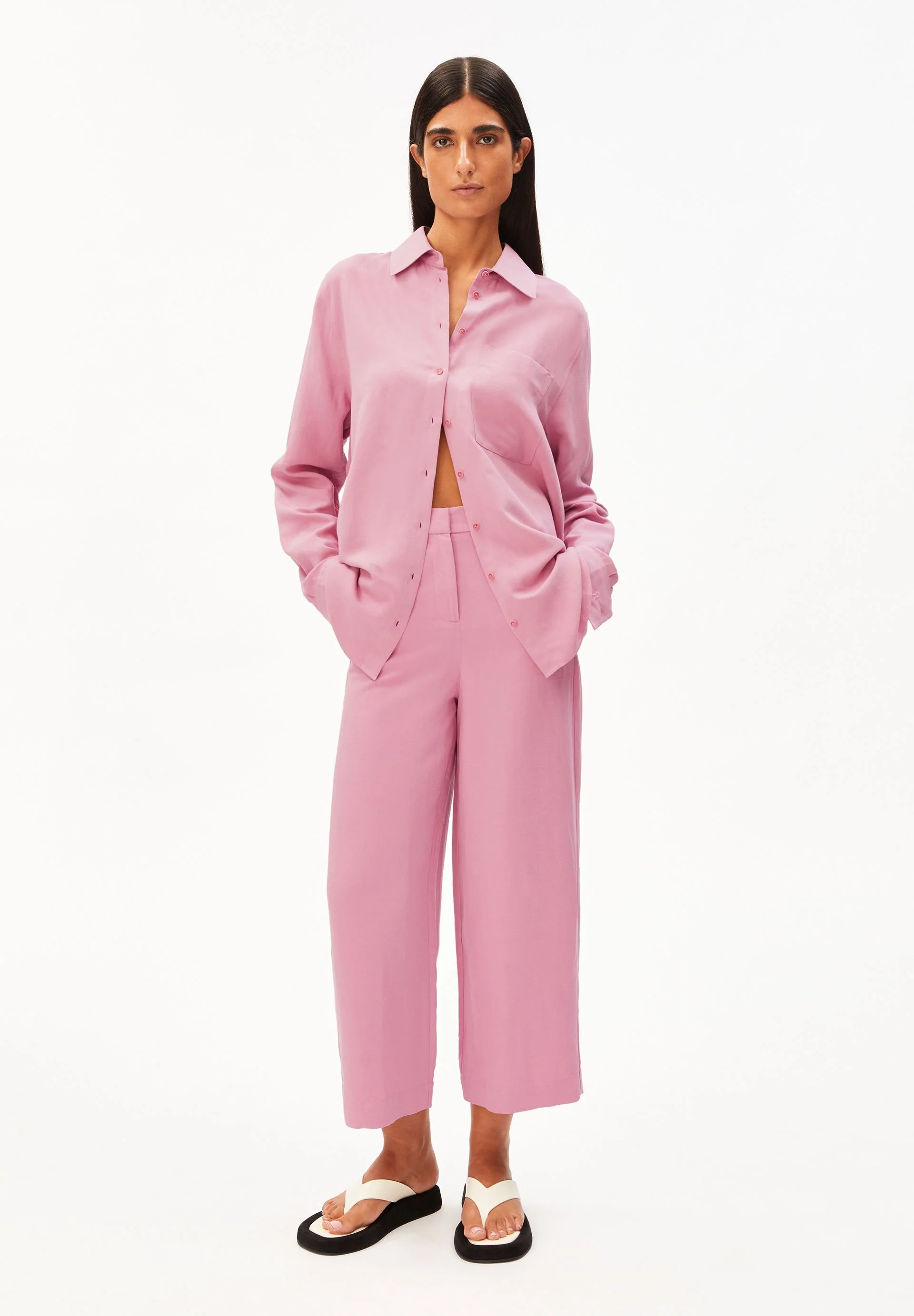 LEINEN-MIX BLUSE | washed berry - Image 5