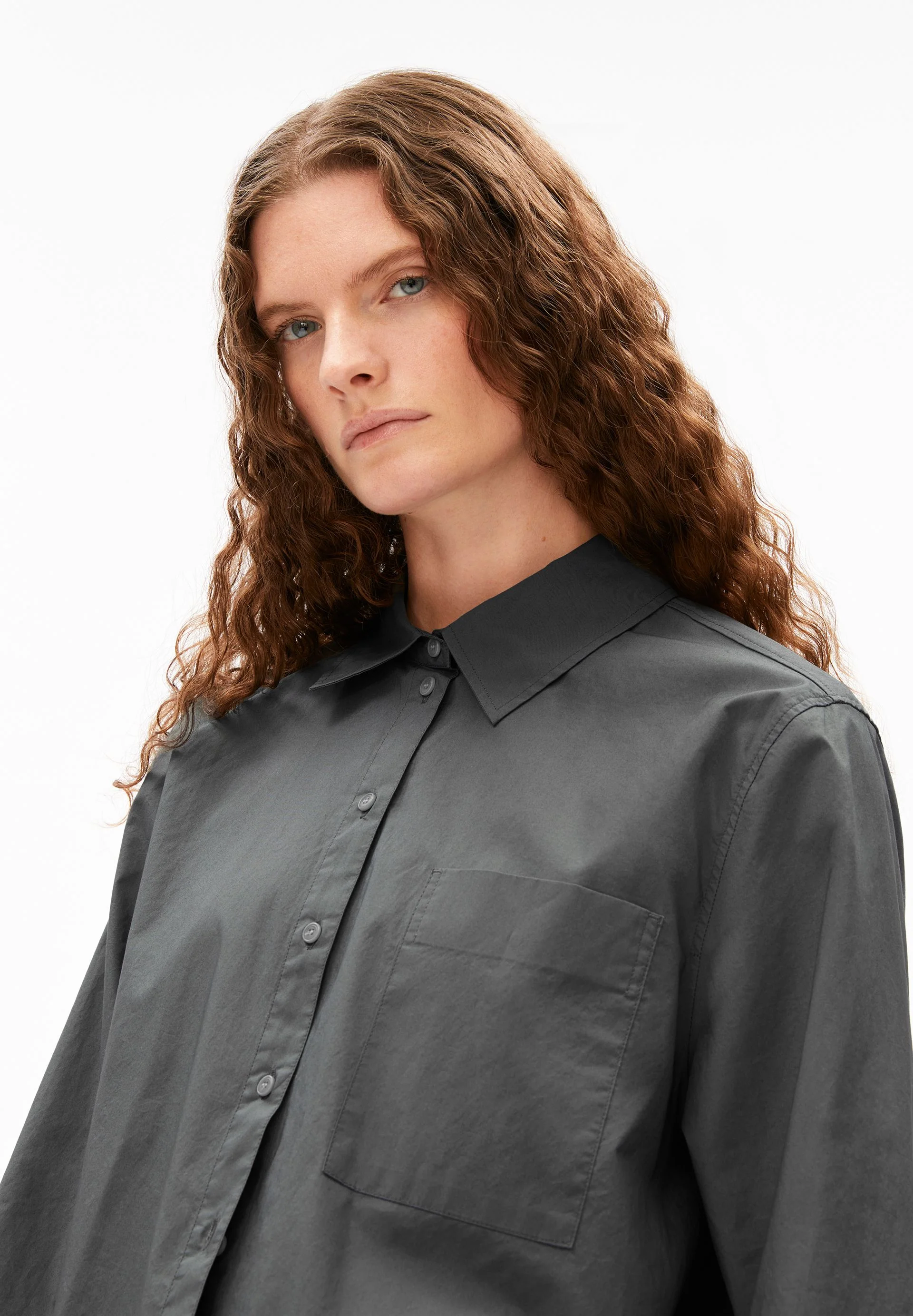 WEITE POPLIN BLUSE | space steel - Image 3