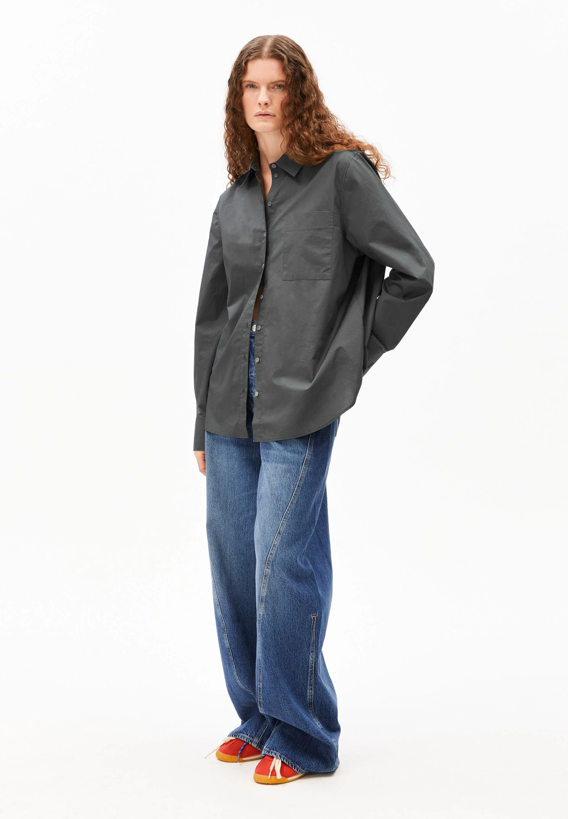 WEITE POPLIN BLUSE | space steel - Image 5