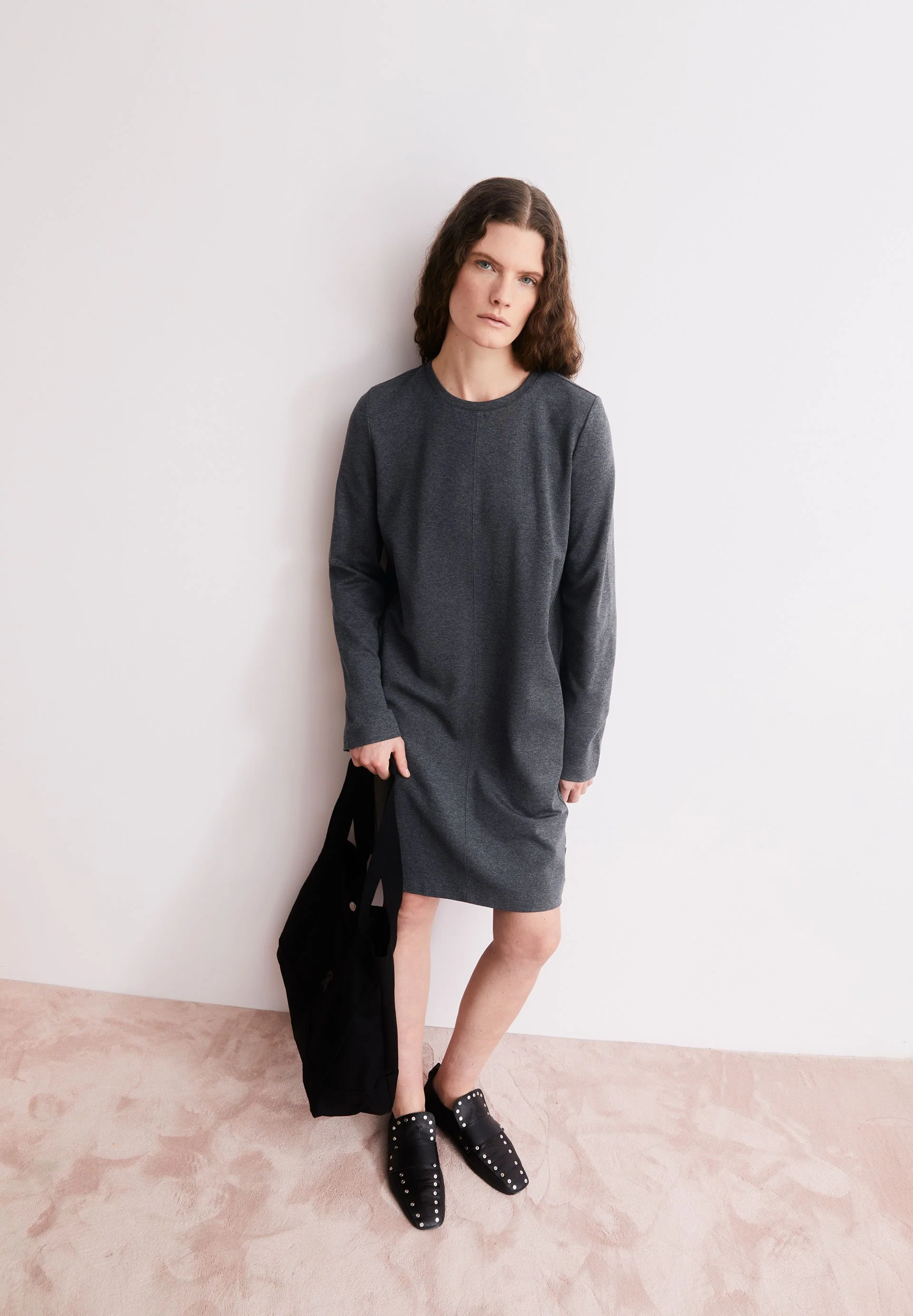 MAARILIANA LANGÄRMLIGES JERSEYKLEID | steel melange - Image 4