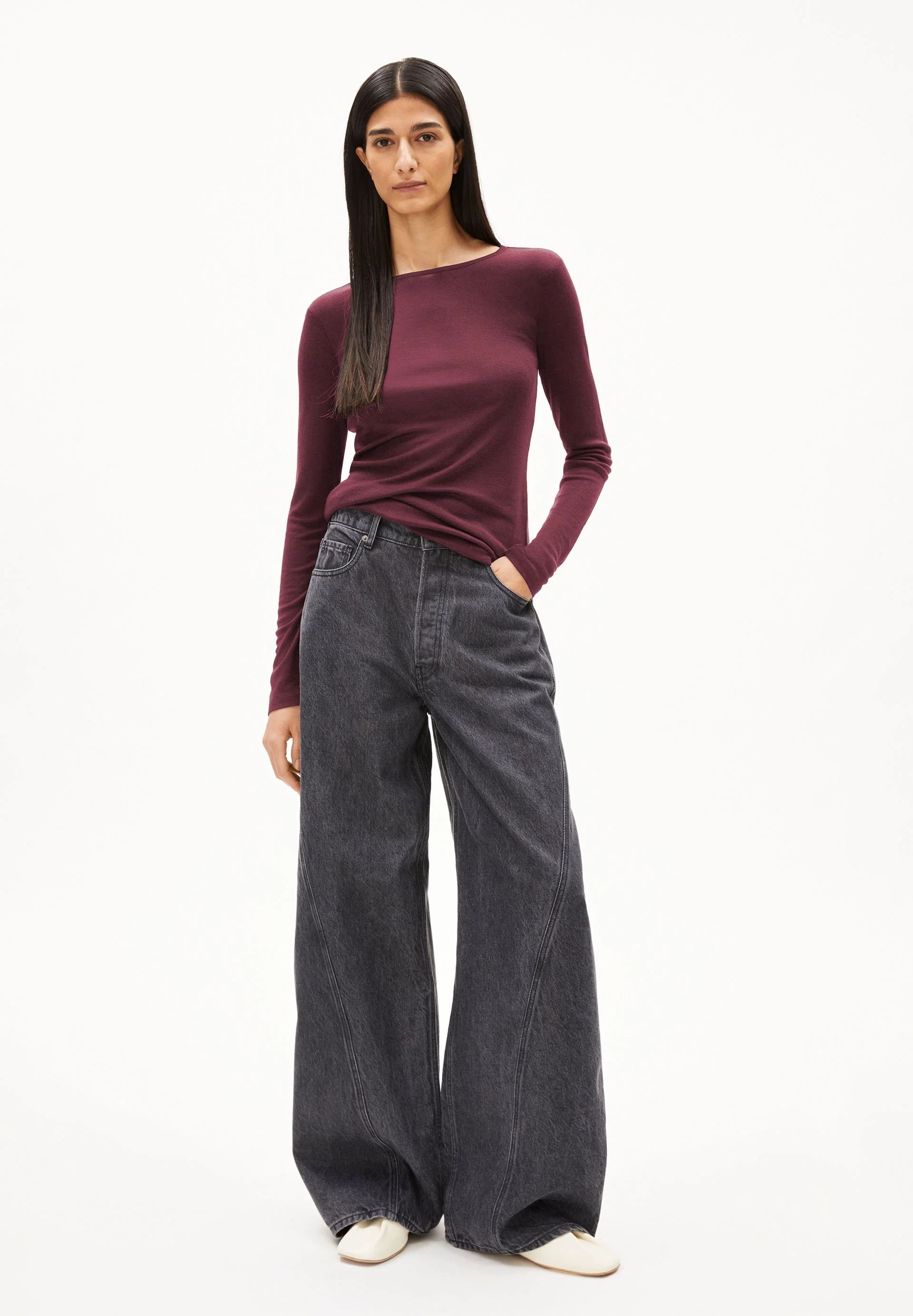 MAIAA WOLL-MIX LANGARMSHIRT | dark cranberry - Image 5